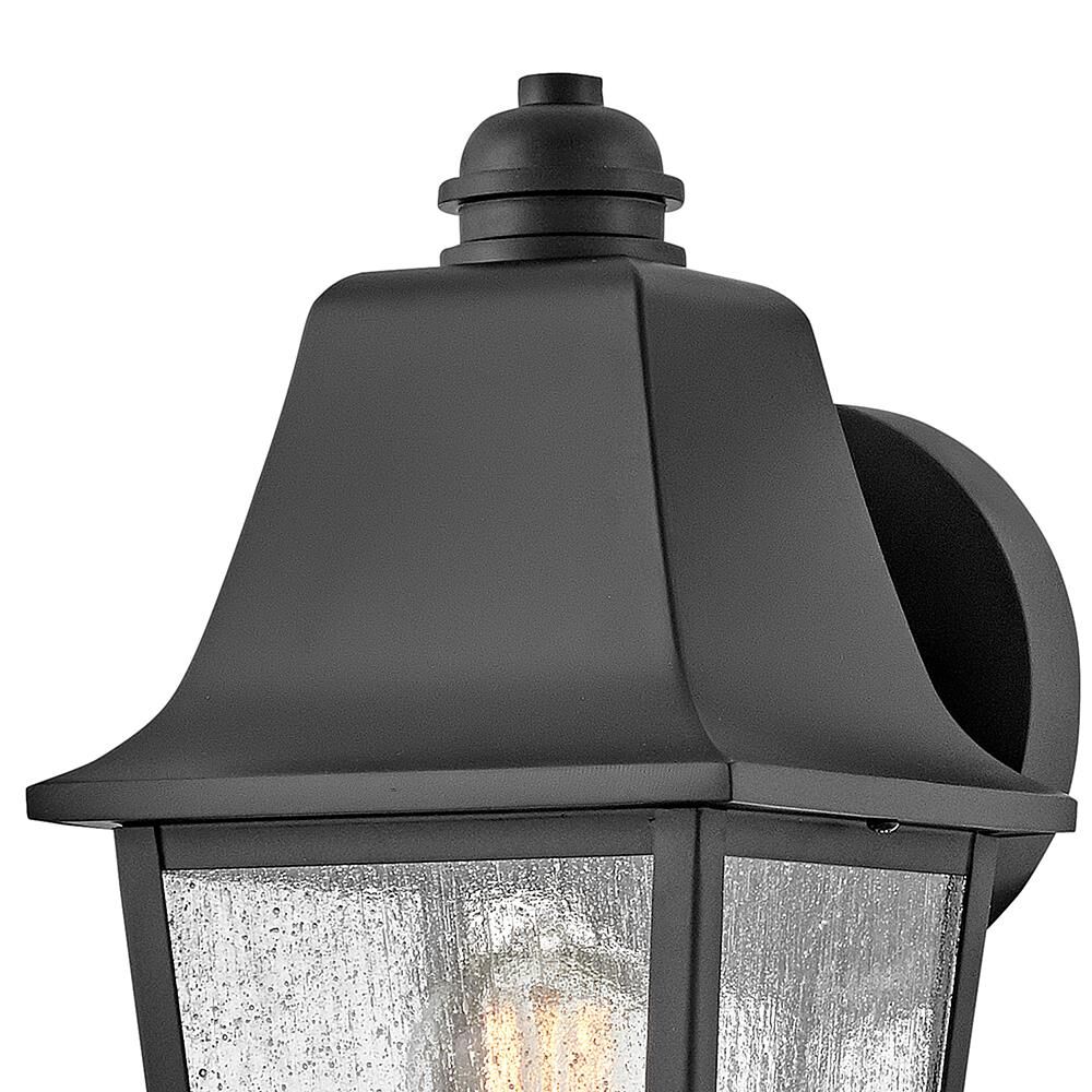 Shown in Black finish and Clear Seedy glass