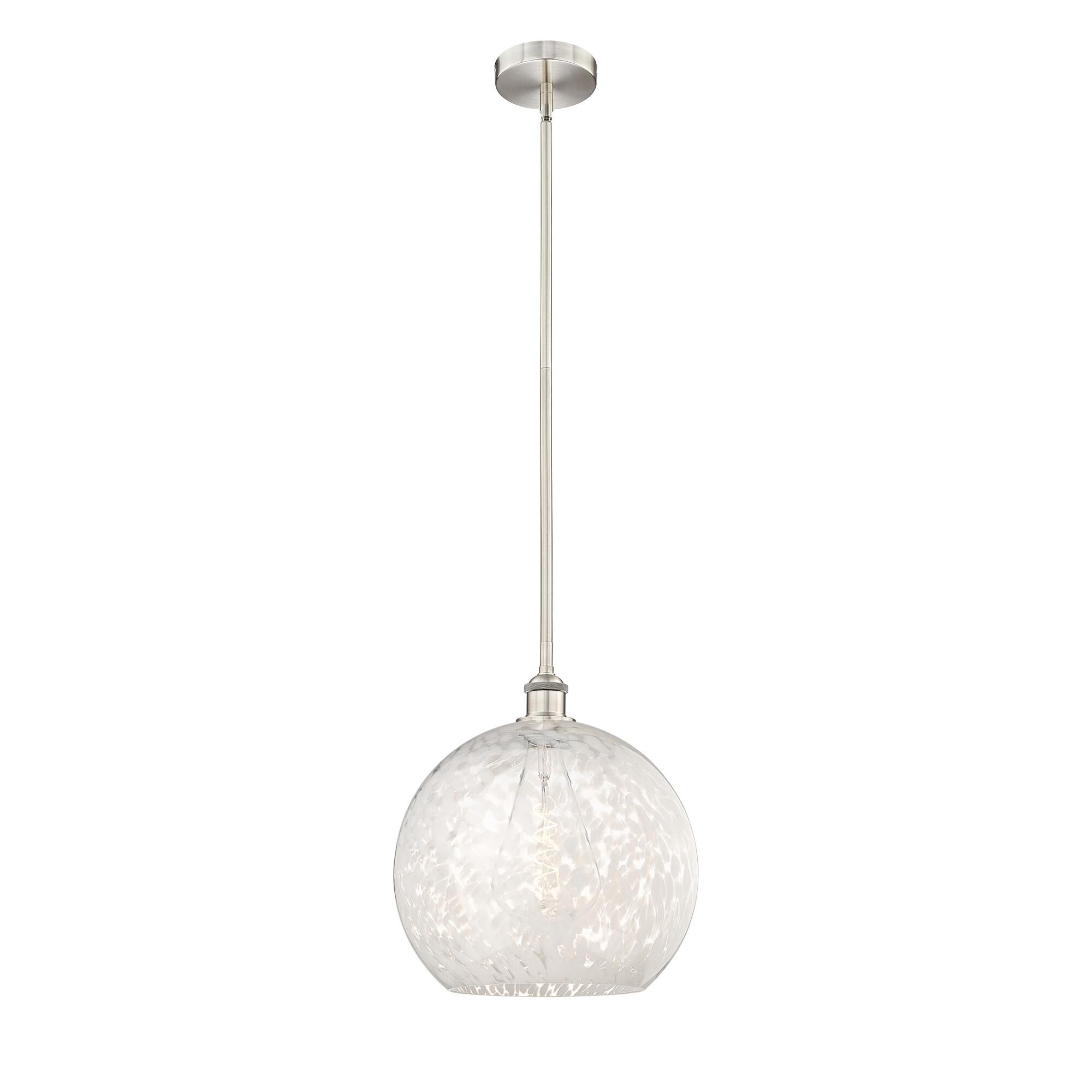 Shown in Brushed Satin Nickel finish and White Mouchette glass