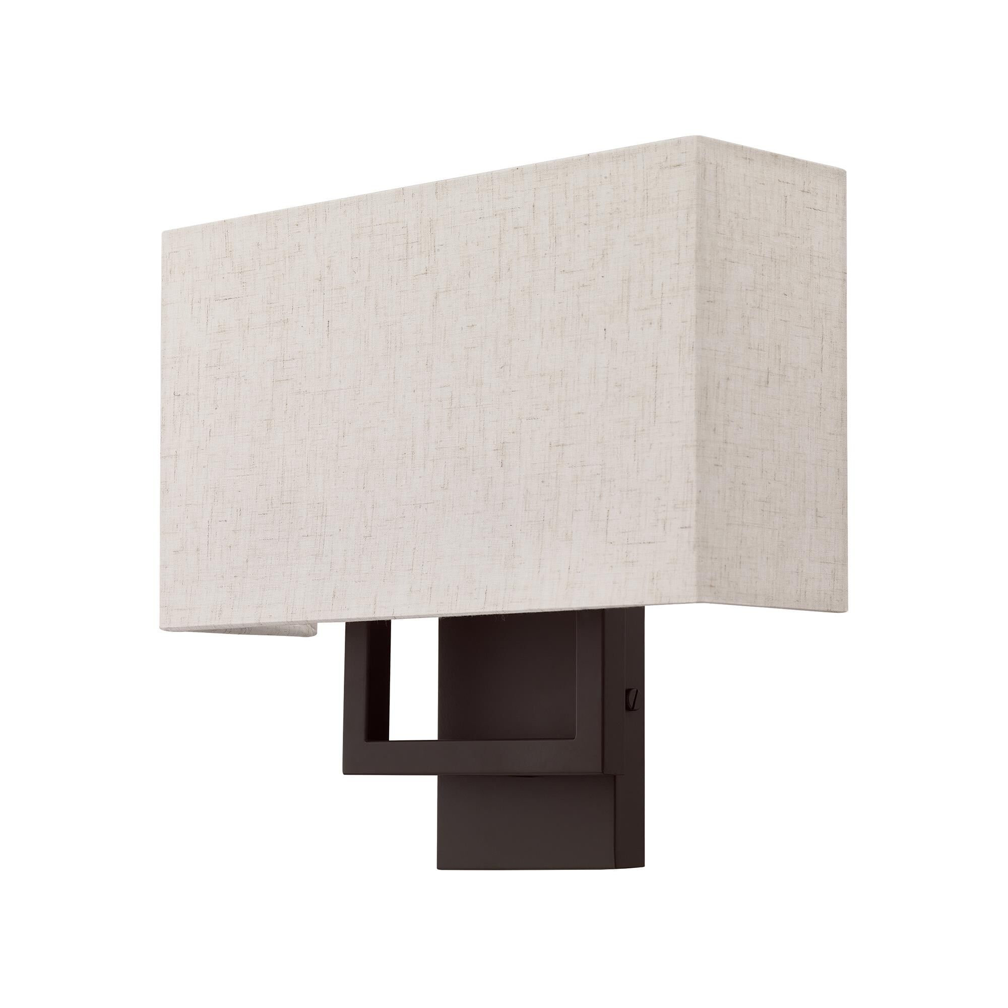 Shown in Bronze finish and Hand Crafted Oatmeal Color Fabric Outside & White Fabric Inside Hardback shade