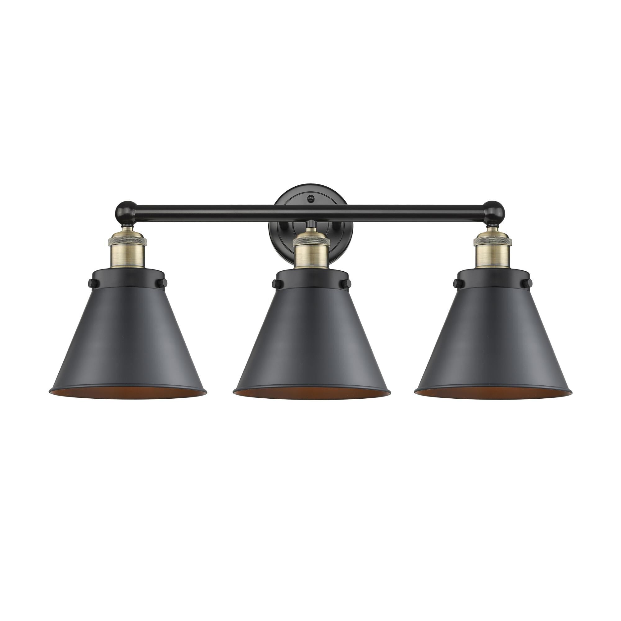 Shown in Black Antique Brass finish and Matte Black shade