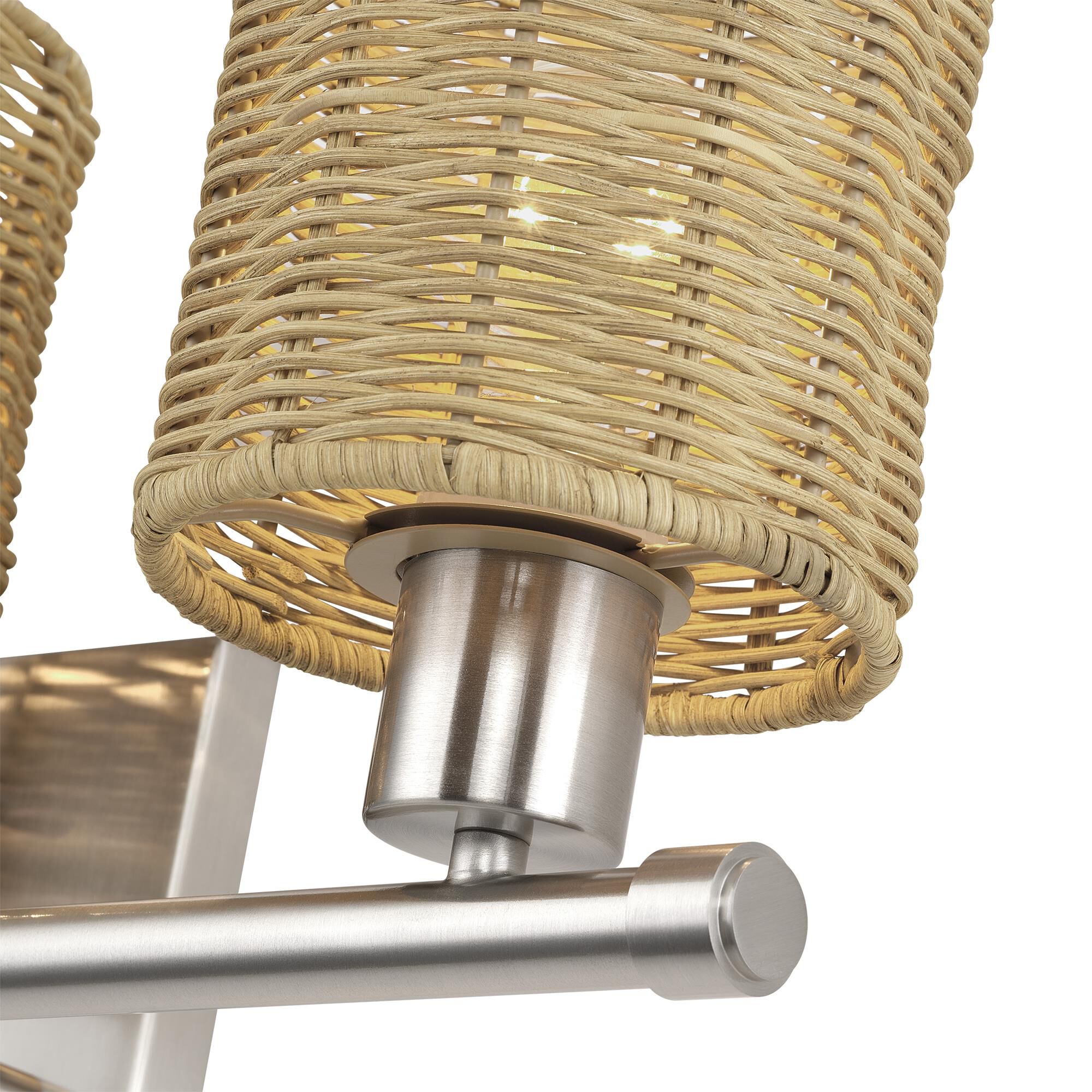 Shown in Brushed Nickel finish and Hand-Woven Rustic Walnut Color Rattan shade