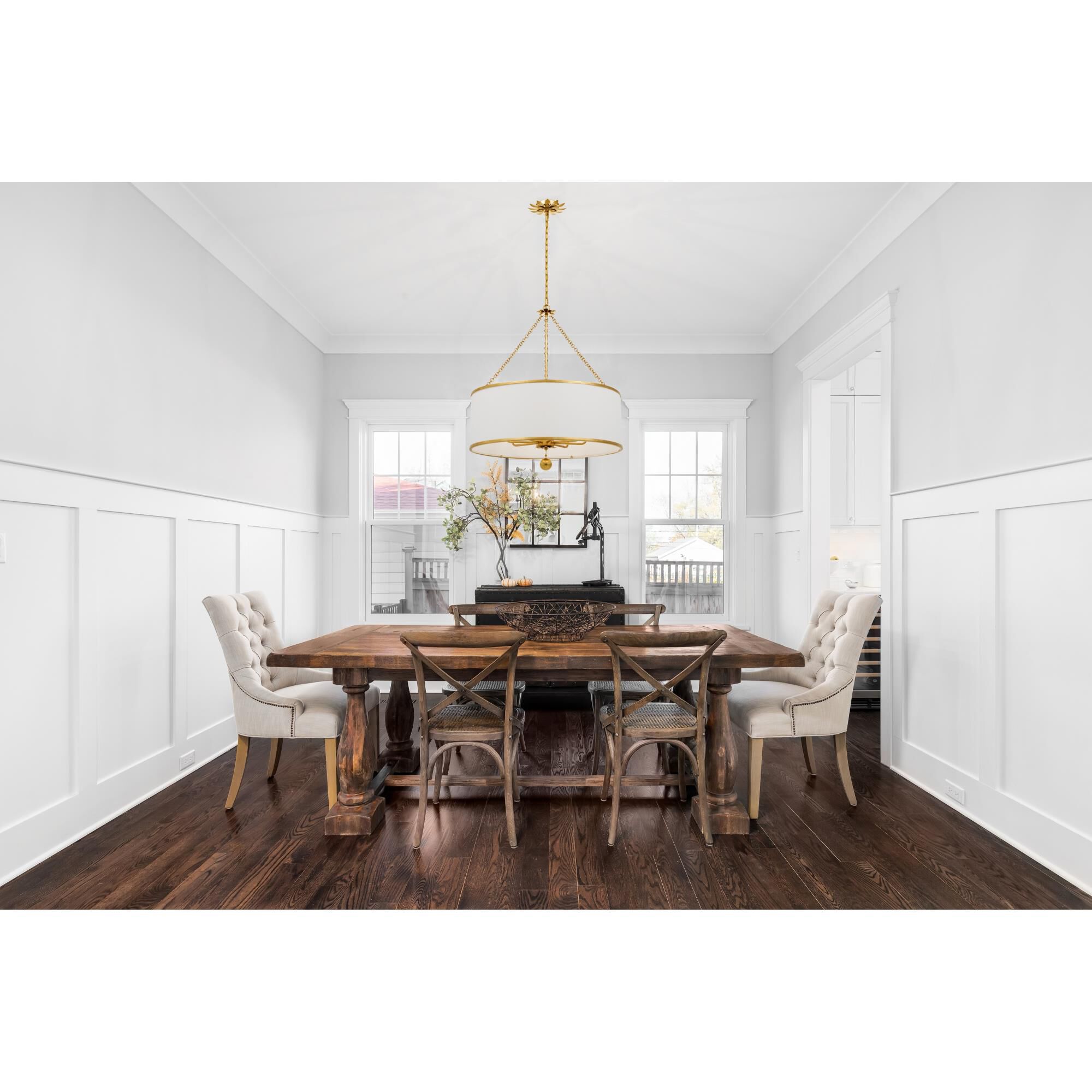 Shown in Antique Gold finish and White Silk shade