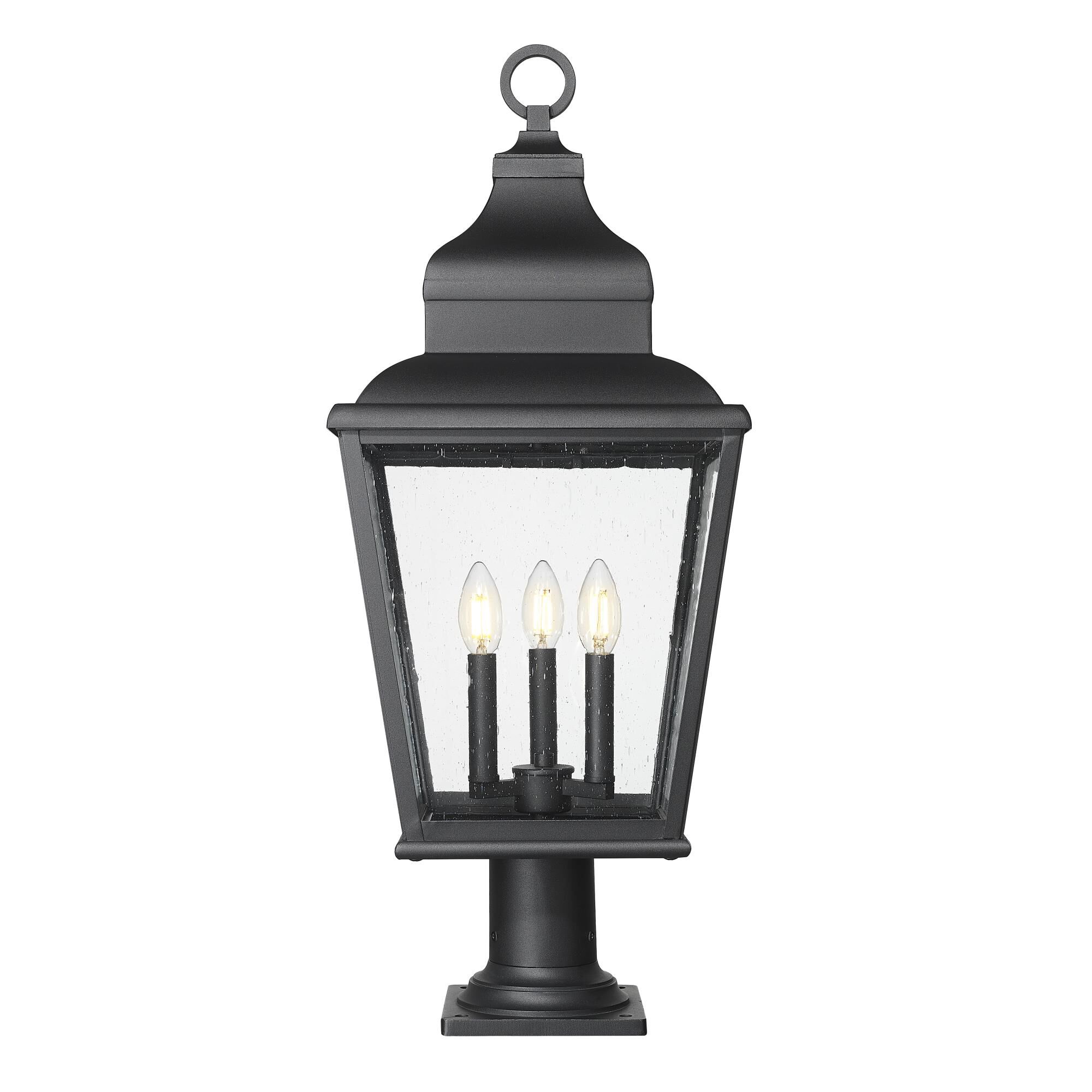 Shown in Sand Black finish and Clear Seedy glass