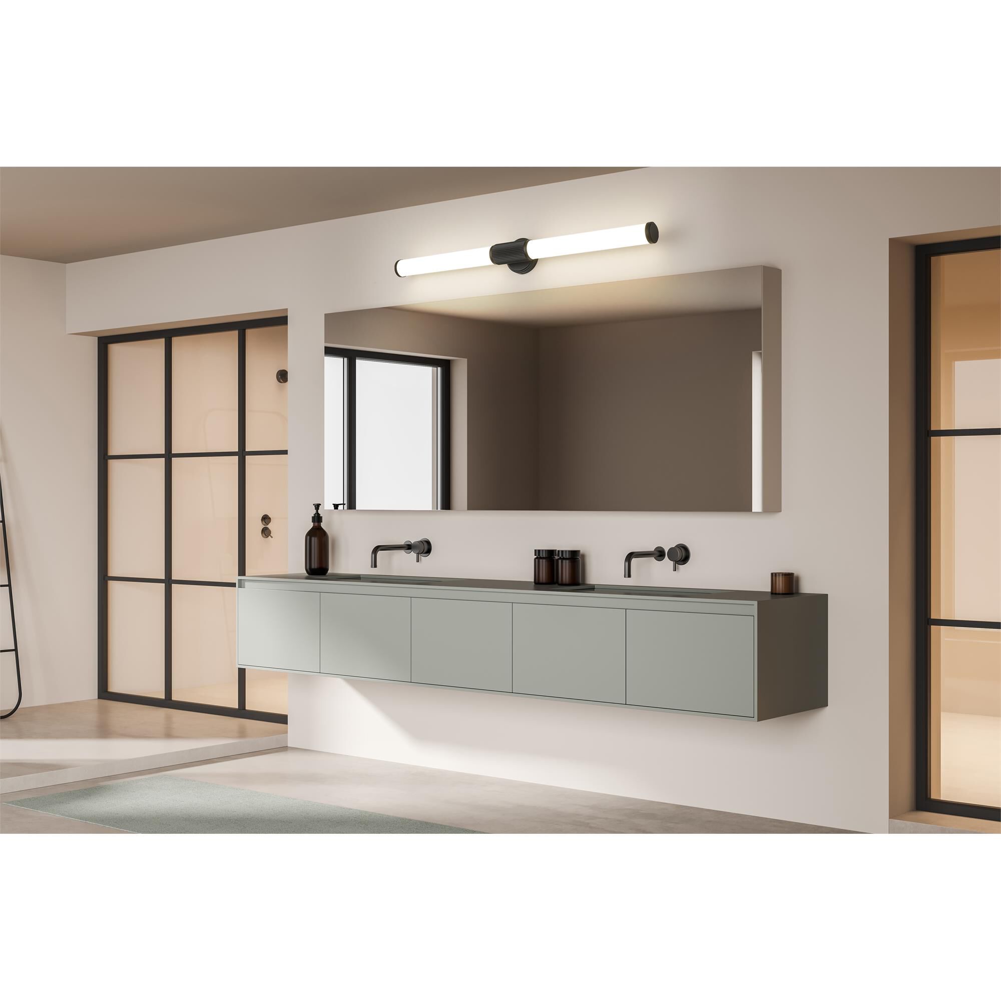 Shown in Matte Black finish and Opal White glass and Opal White shade