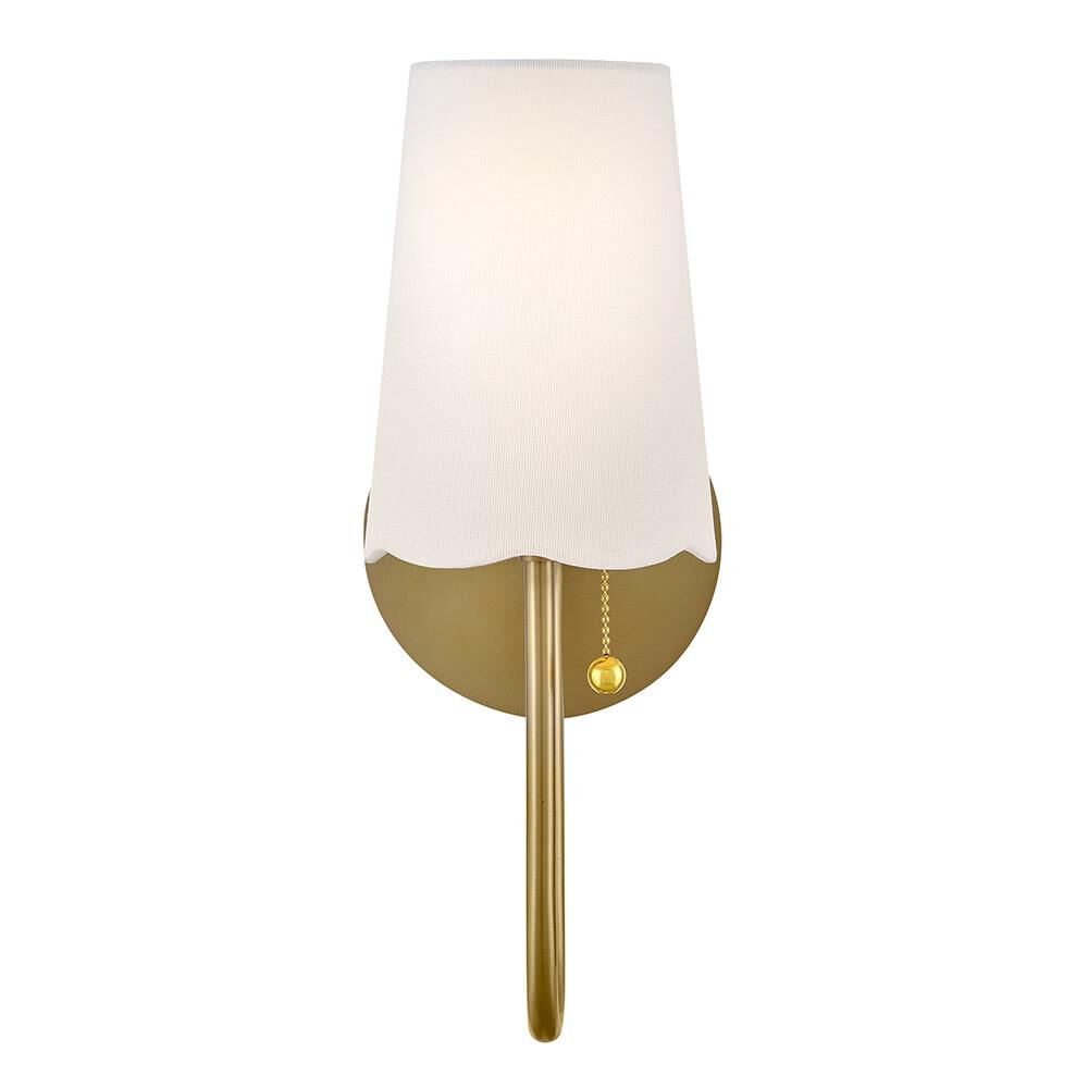 Shown in Lacquered Brass finish and Off-White Linen shade
