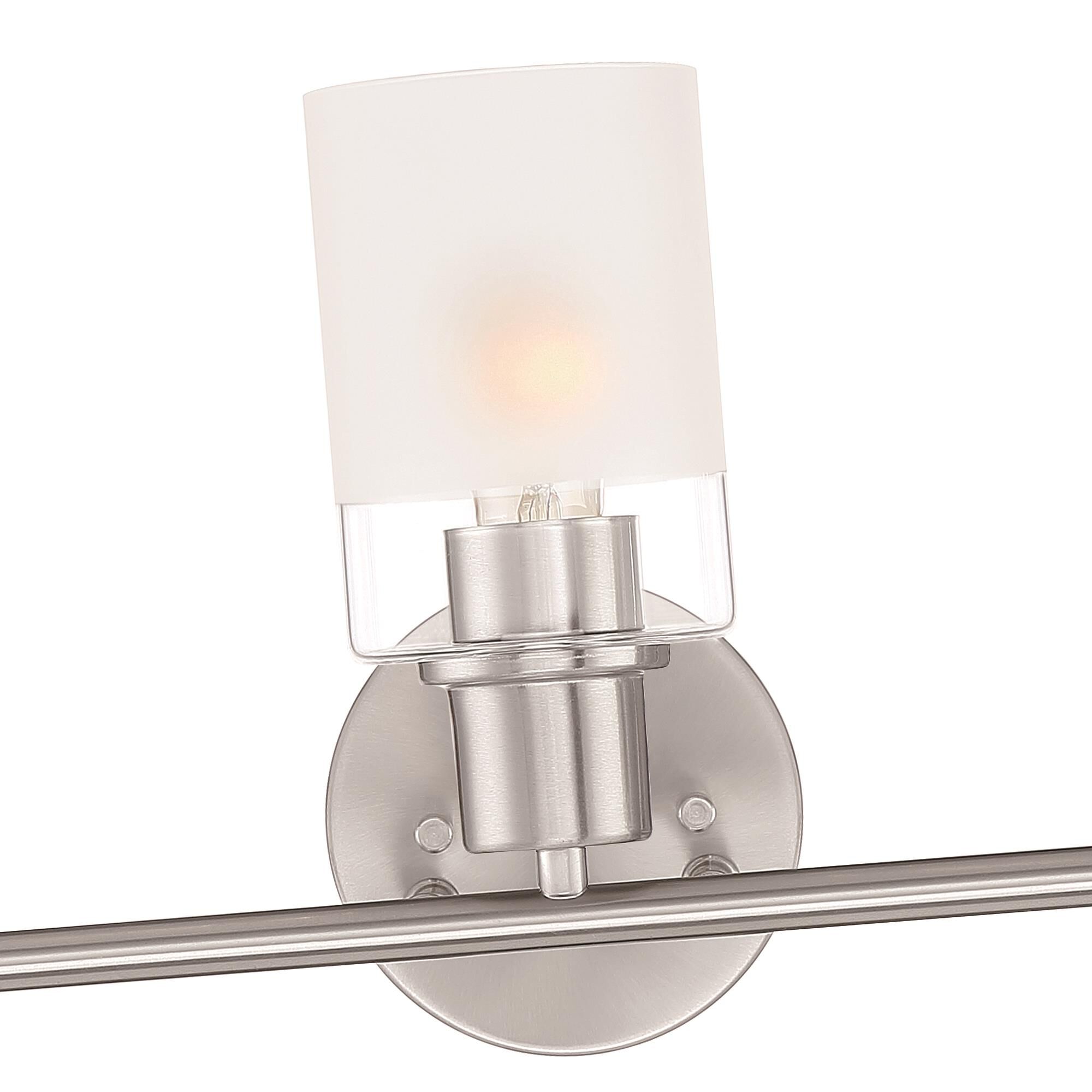 Shown in Brushed Nickel finish and Clear and Etched glass