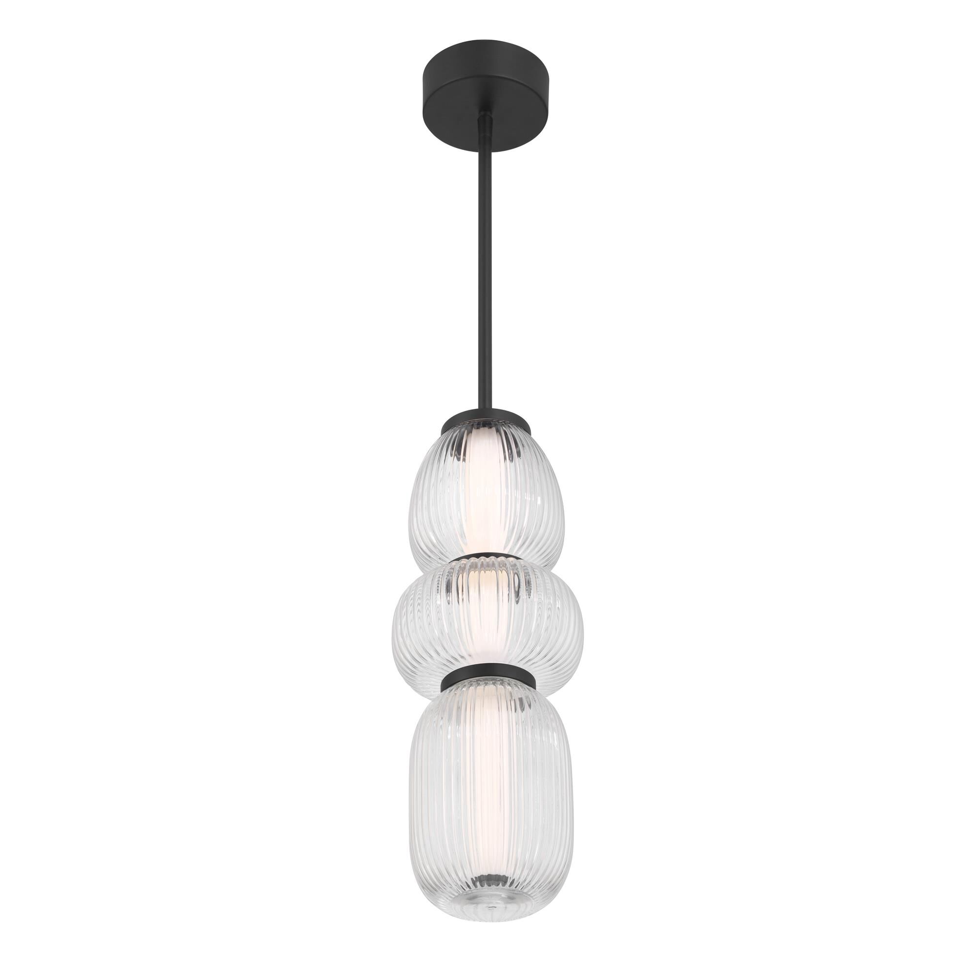 Shown in Dark Matte Black finish and Clear Ribbed glass