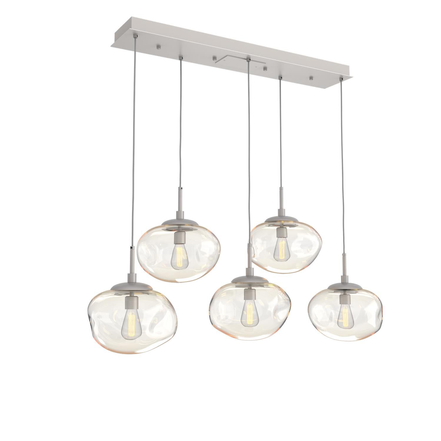 Shown in Metallic Beige Silver finish and Blown Amber glass