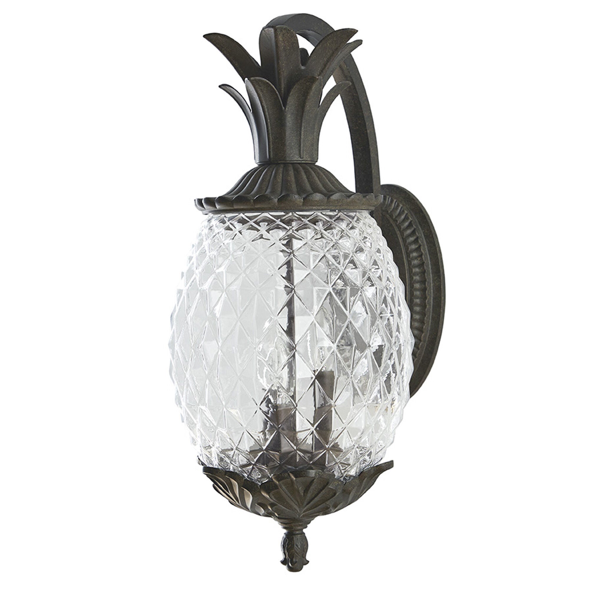 Shown in Black Coral finish and Clear glass and Clear Pineapple Glass Globe shade