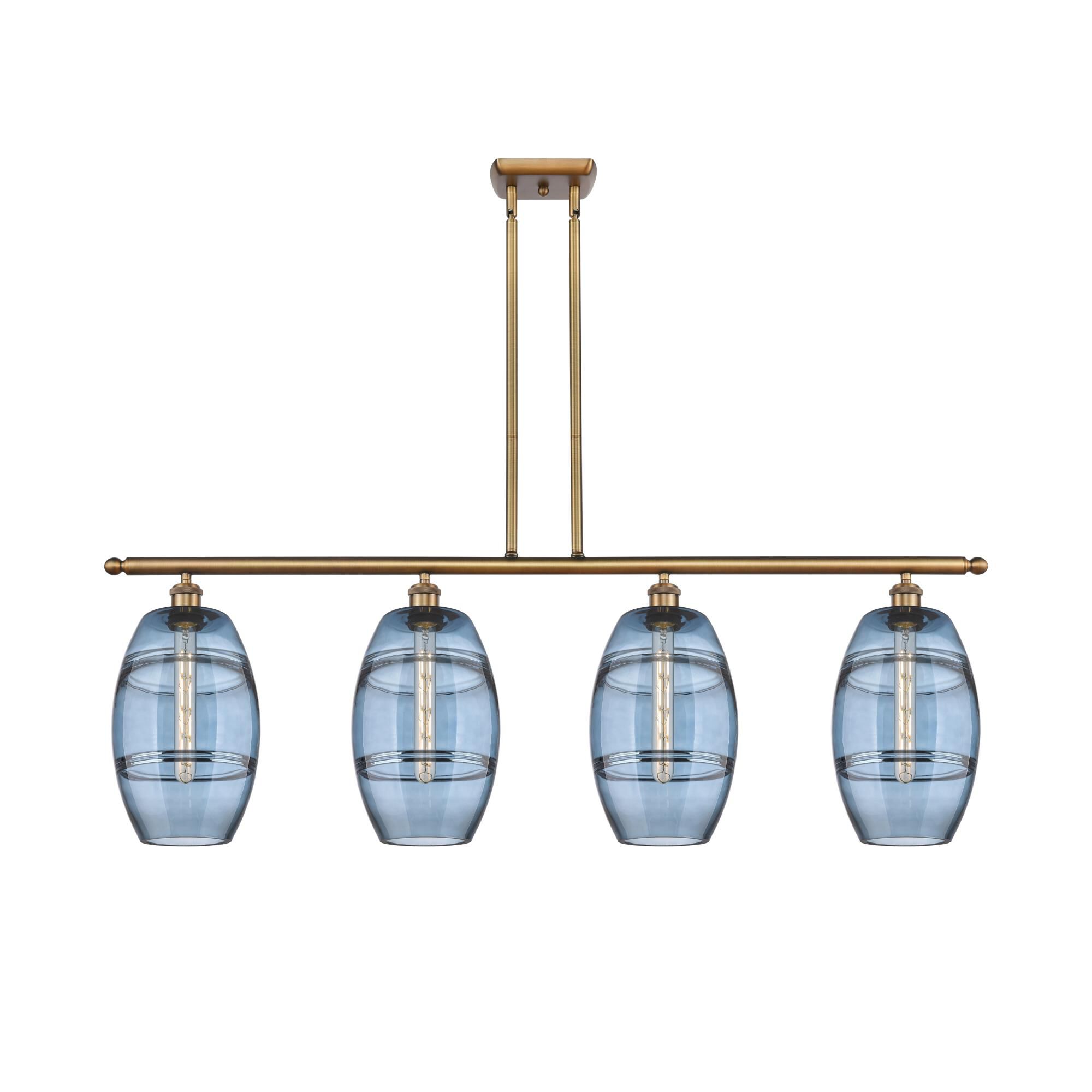 Shown in Brushed Brass finish and Princess Blue glass