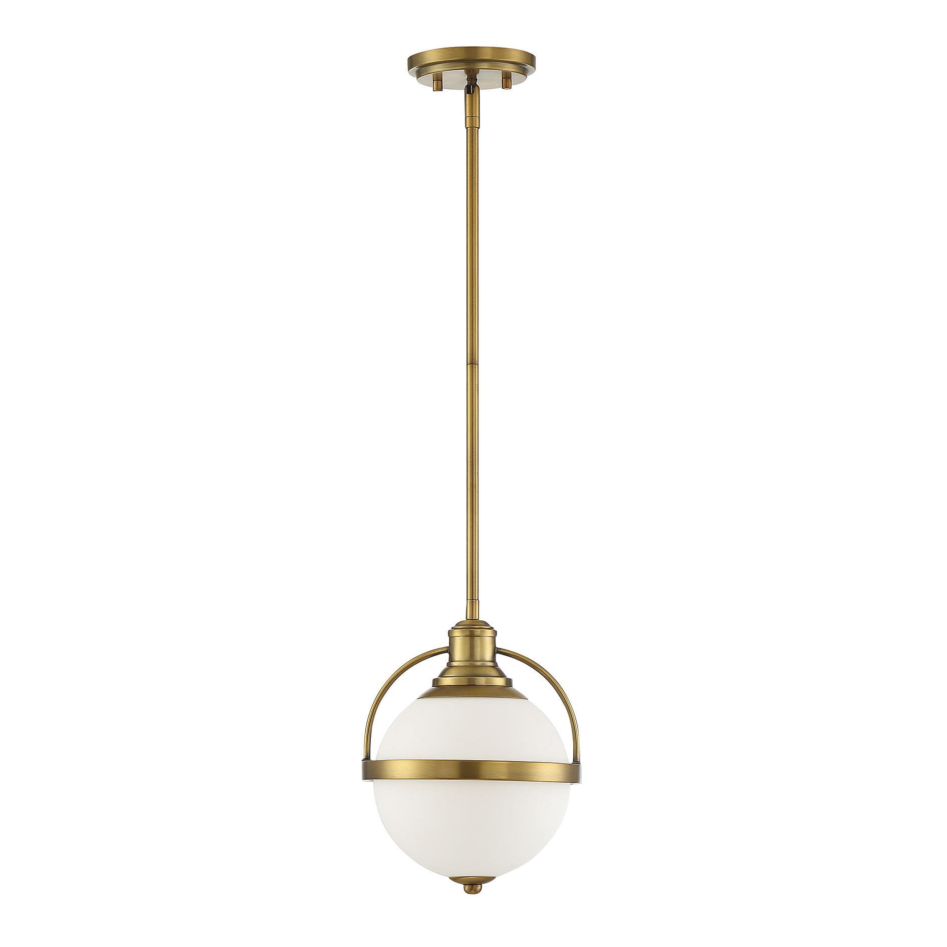 Shown in Warm Brass finish and White Opal glass