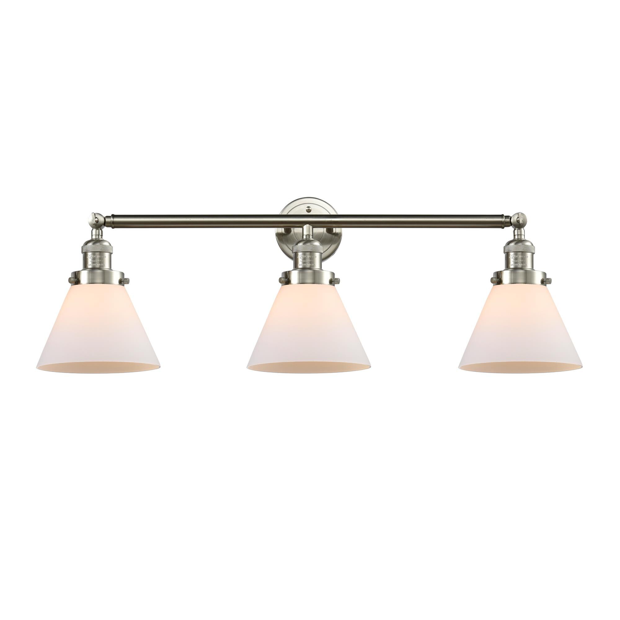 Shown in Brushed Satin Nickel finish and Matte White Cased glass