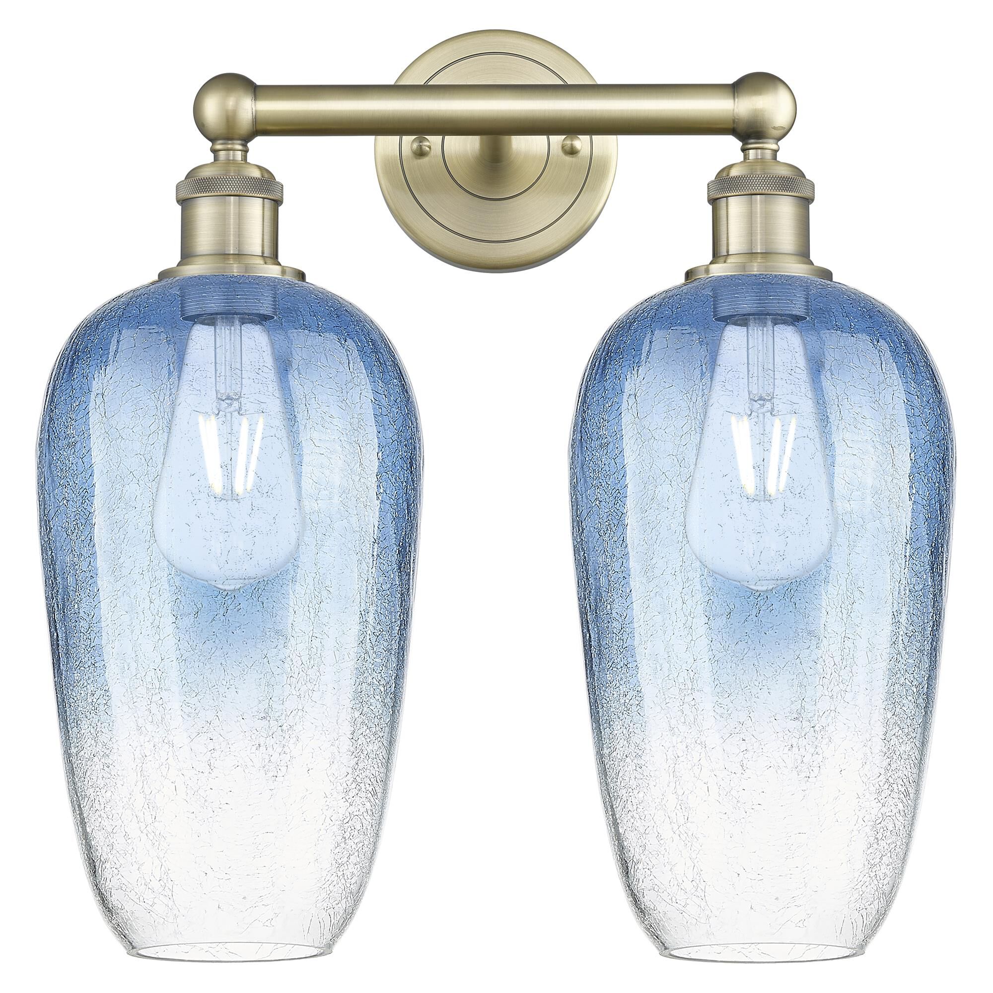 Shown in Antique Brass finish and Sapphire Blue glass