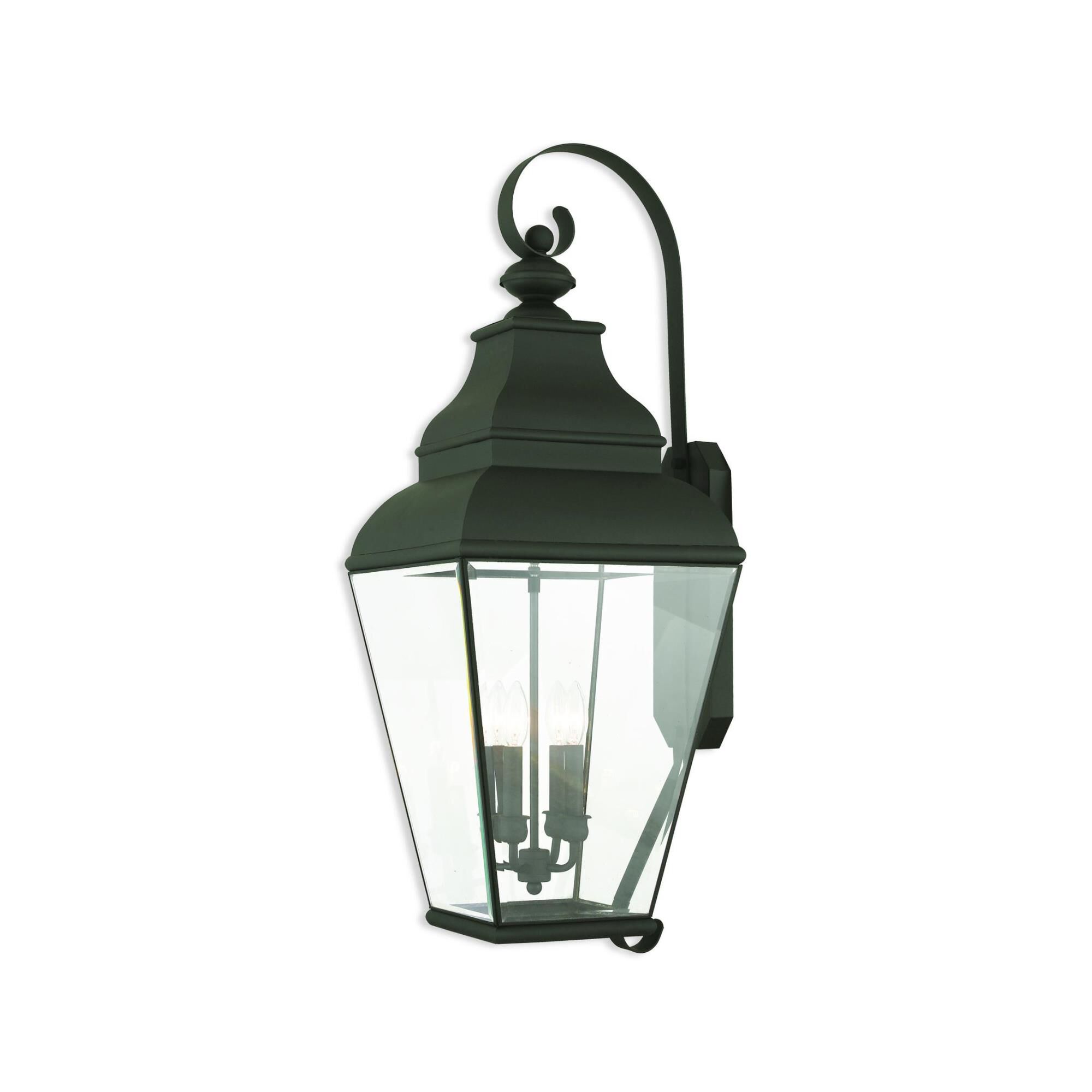 Shown in Black finish and Clear Beveled glass