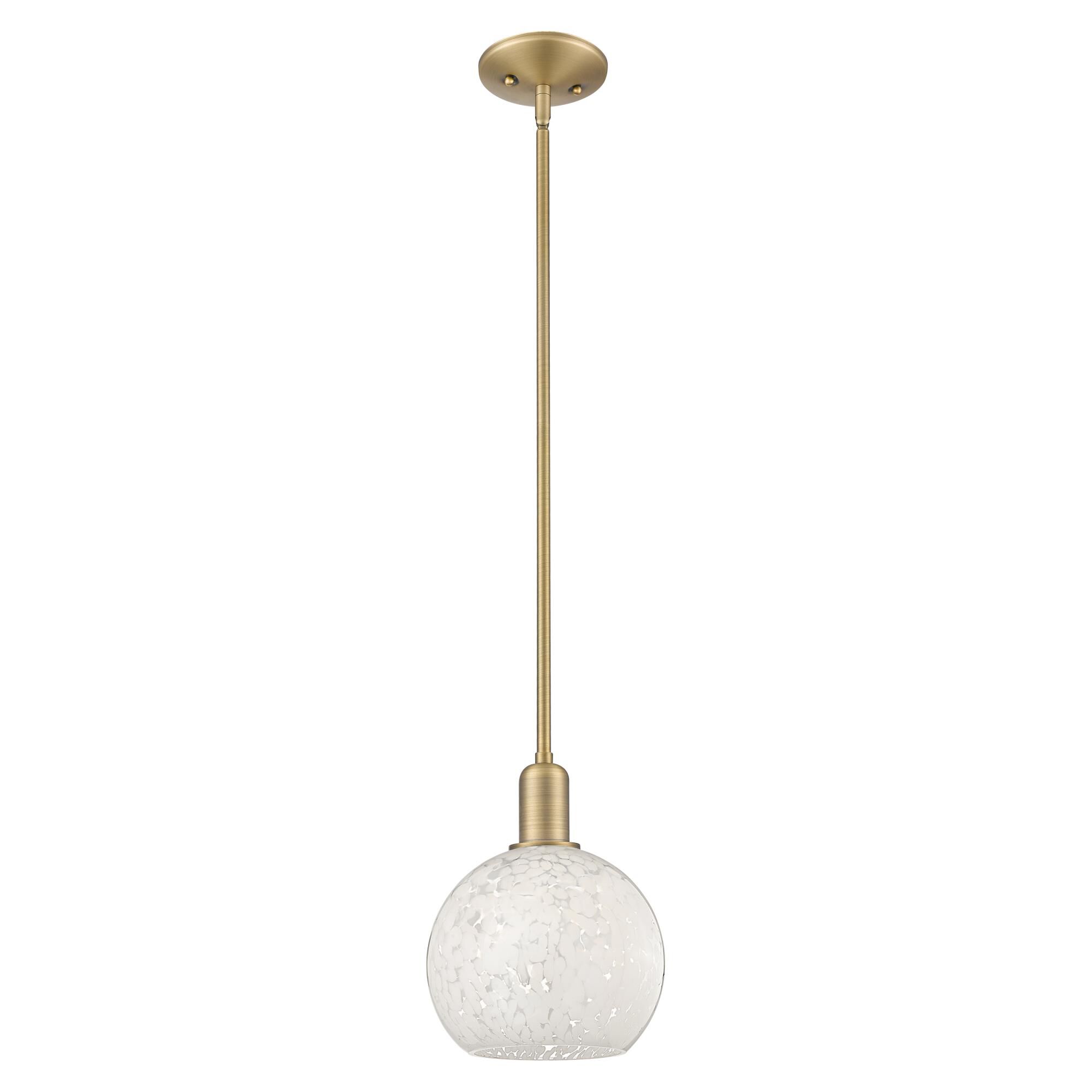 Shown in Brushed Brass finish and White Mouchette glass