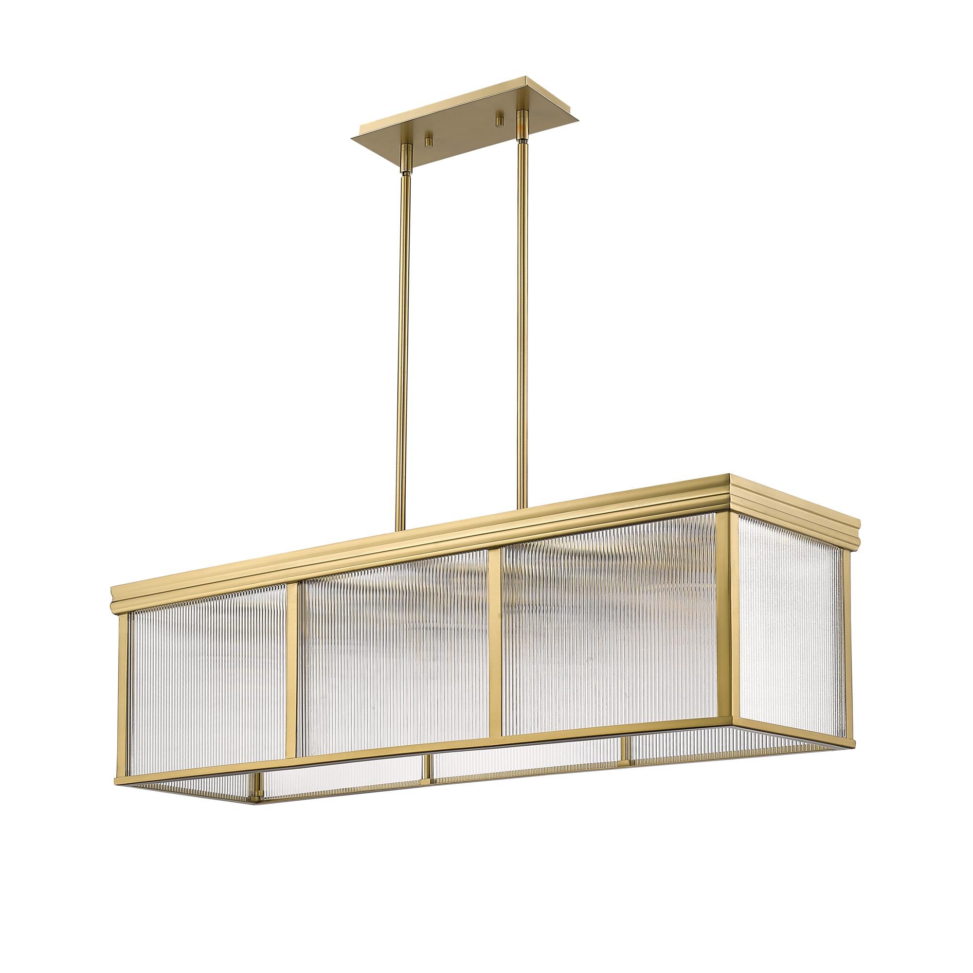 Shown in Modern Gold finish and Clear Ribbed glass