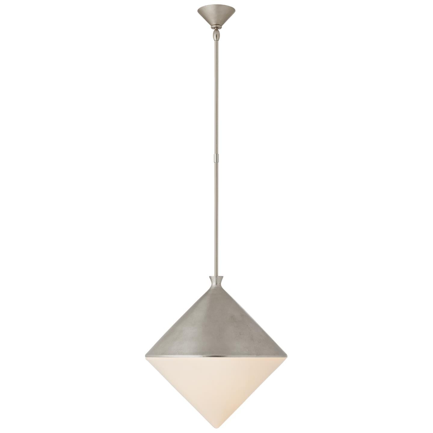Shown in Burnished Silver Leaf finish and White glass and White Glass shade