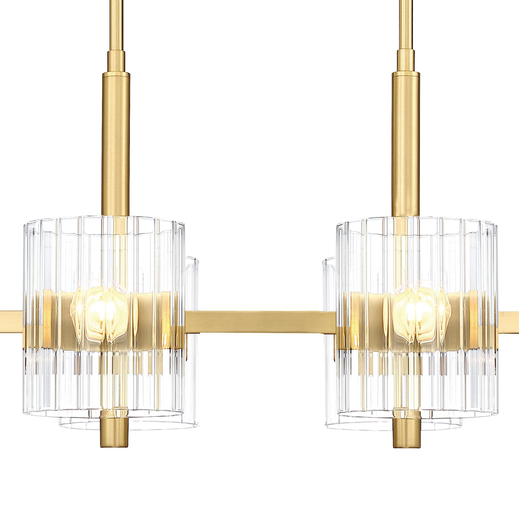 Shown in Brushed Gold finish and Clear Ribbed glass