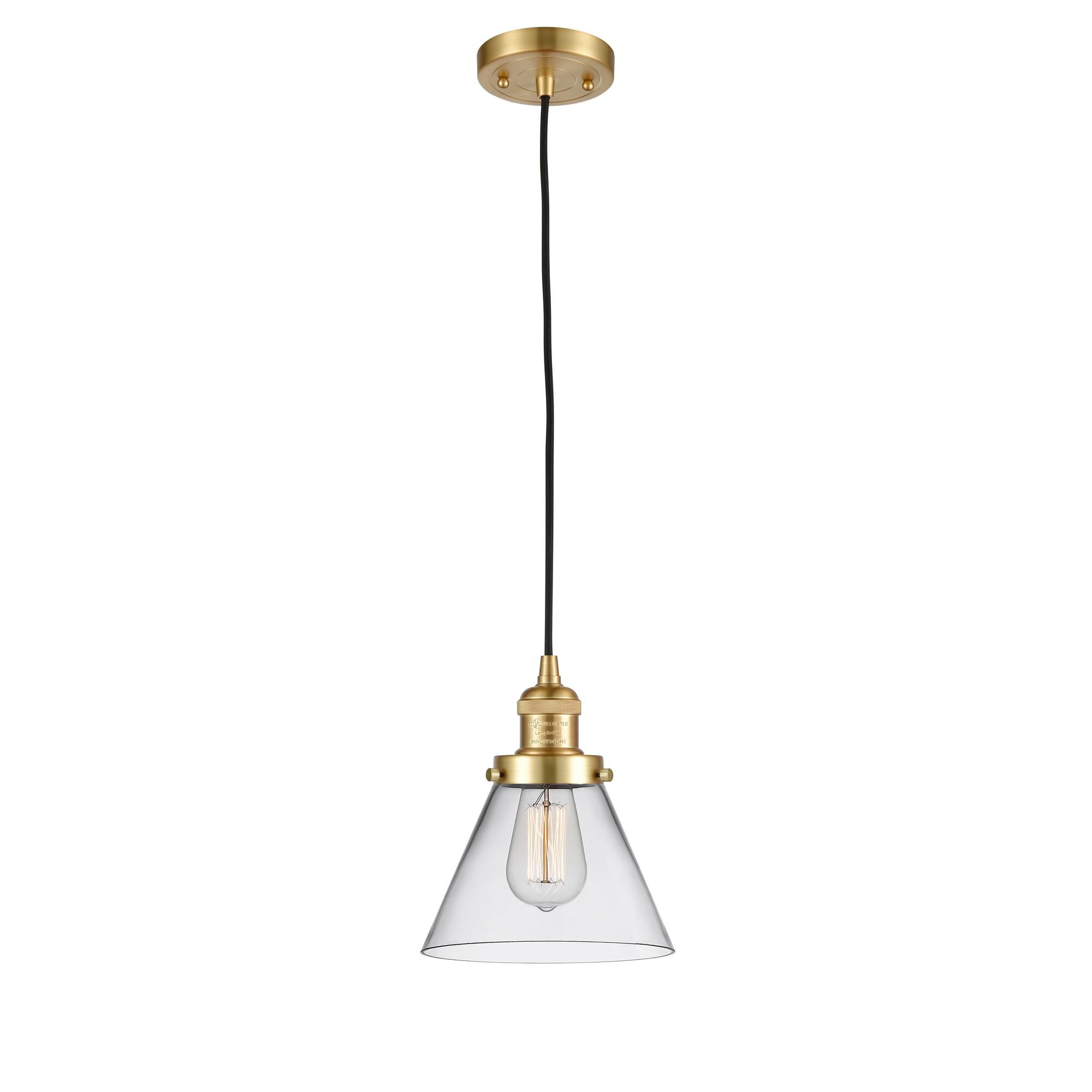 Shown in Satin Gold finish and Clear Large Cone glass