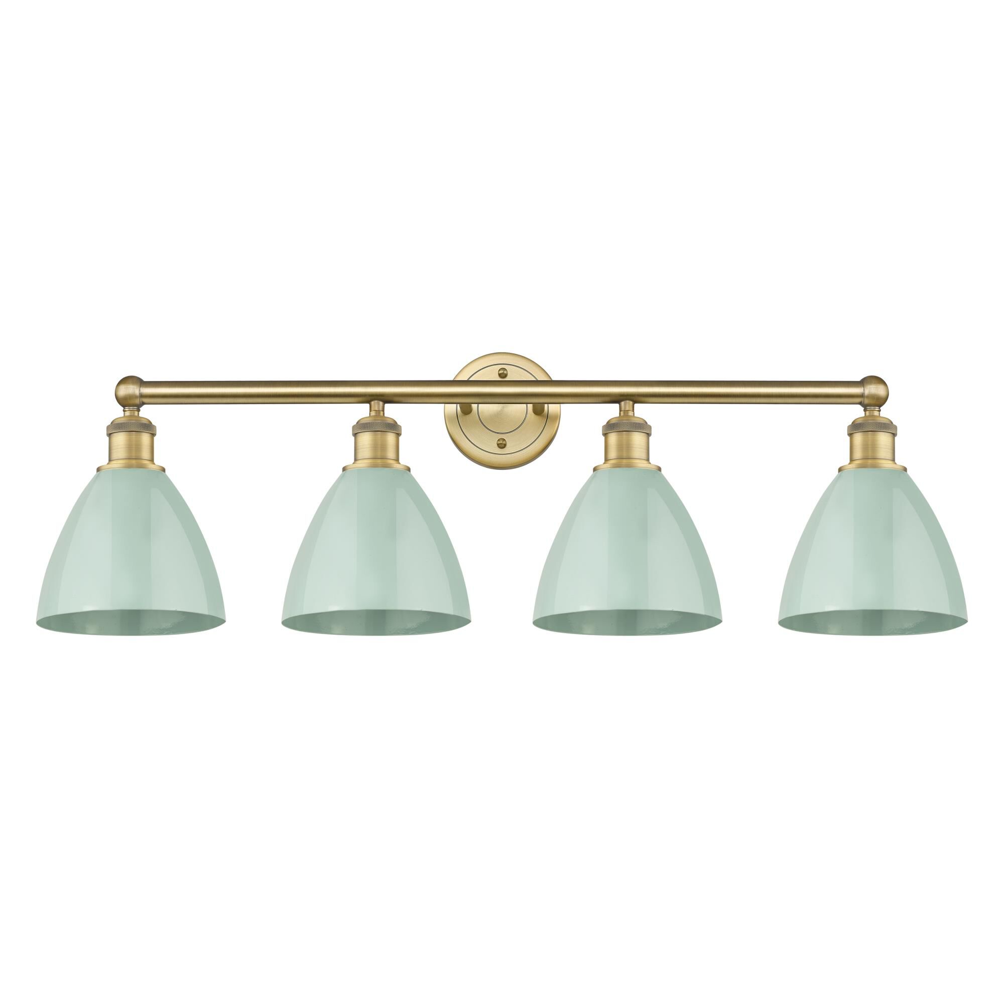 Shown in Brushed Brass finish and Seafoam shade