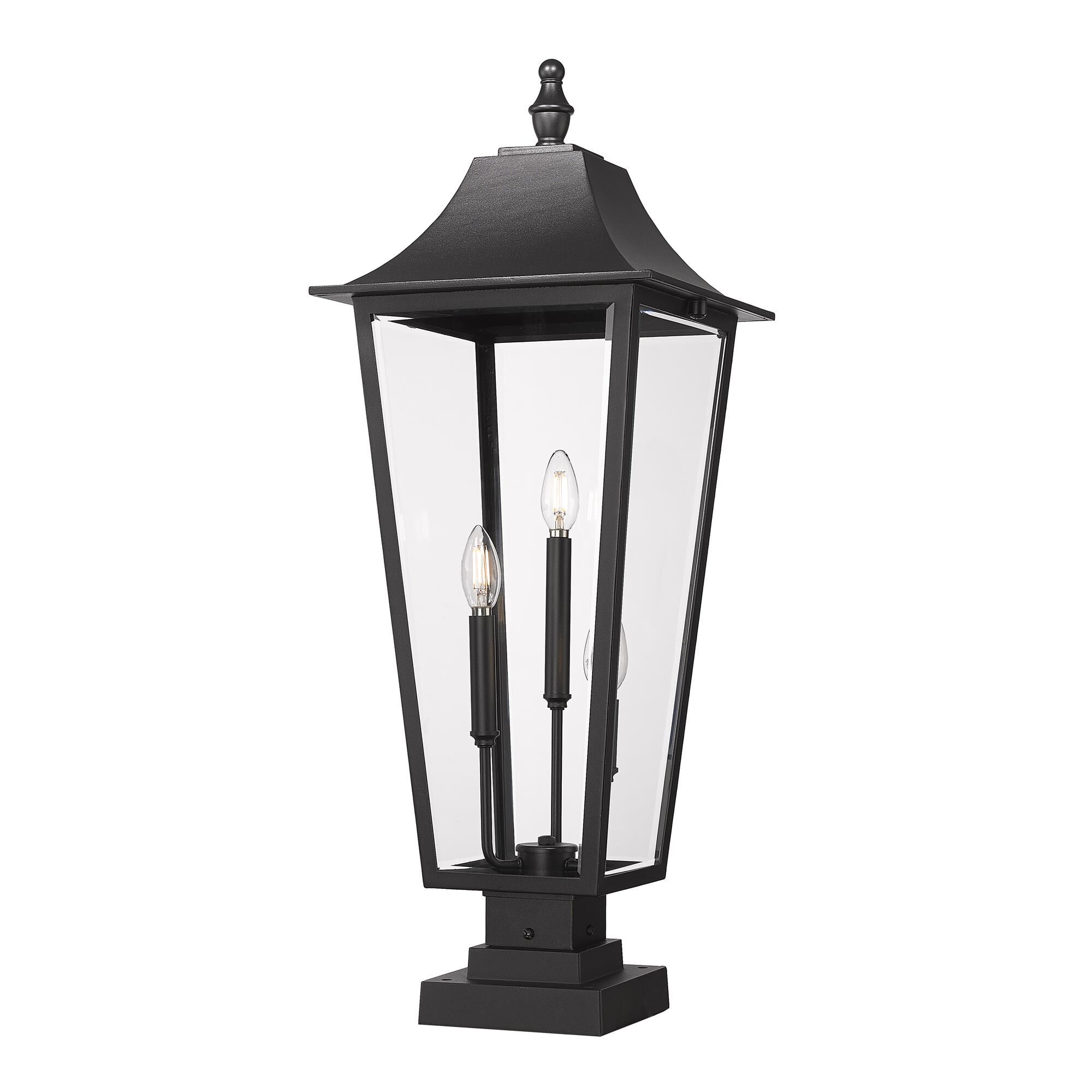Shown in Black finish and Clear Beveled glass and Clear Beveled shade