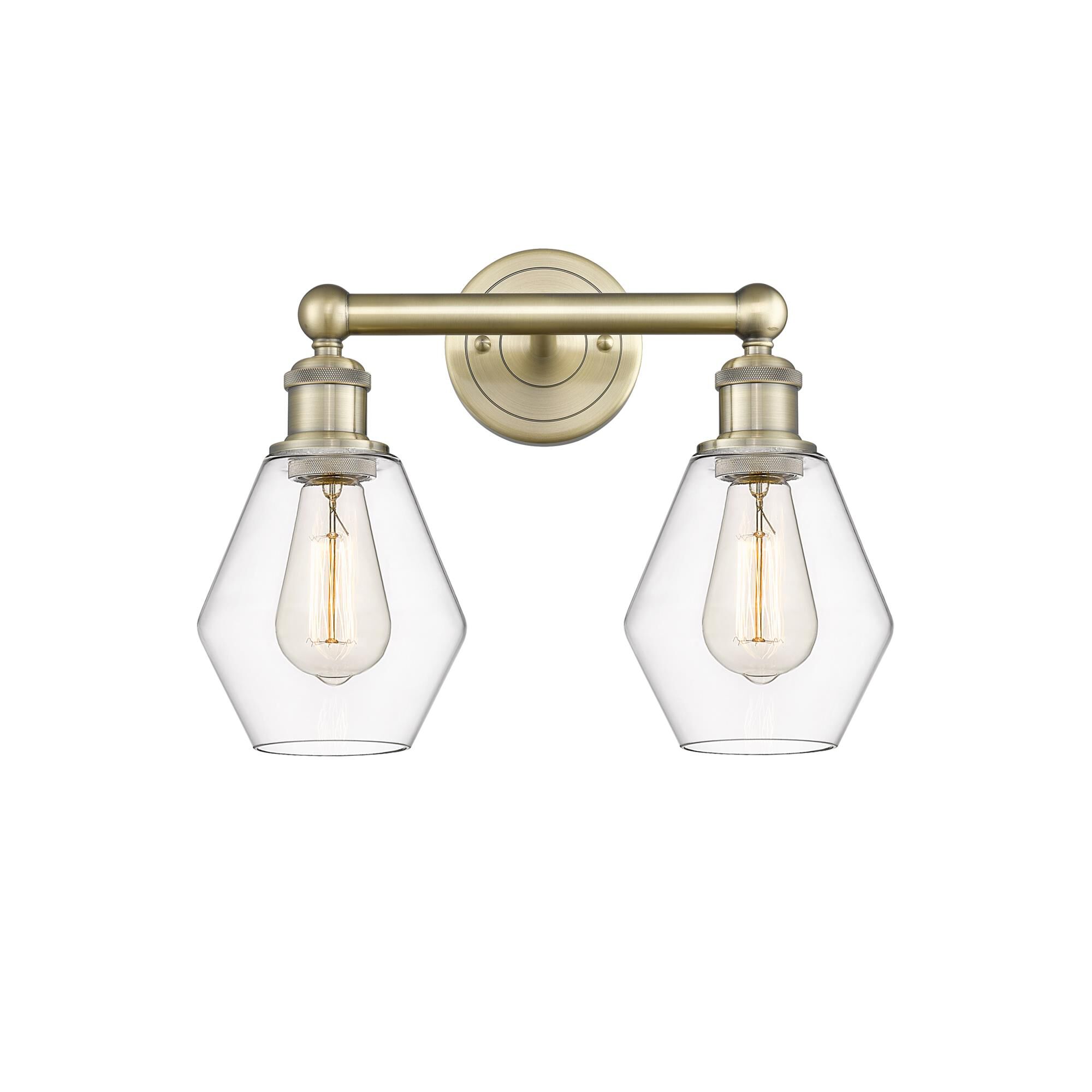 Shown in Antique Brass finish and Clear glass