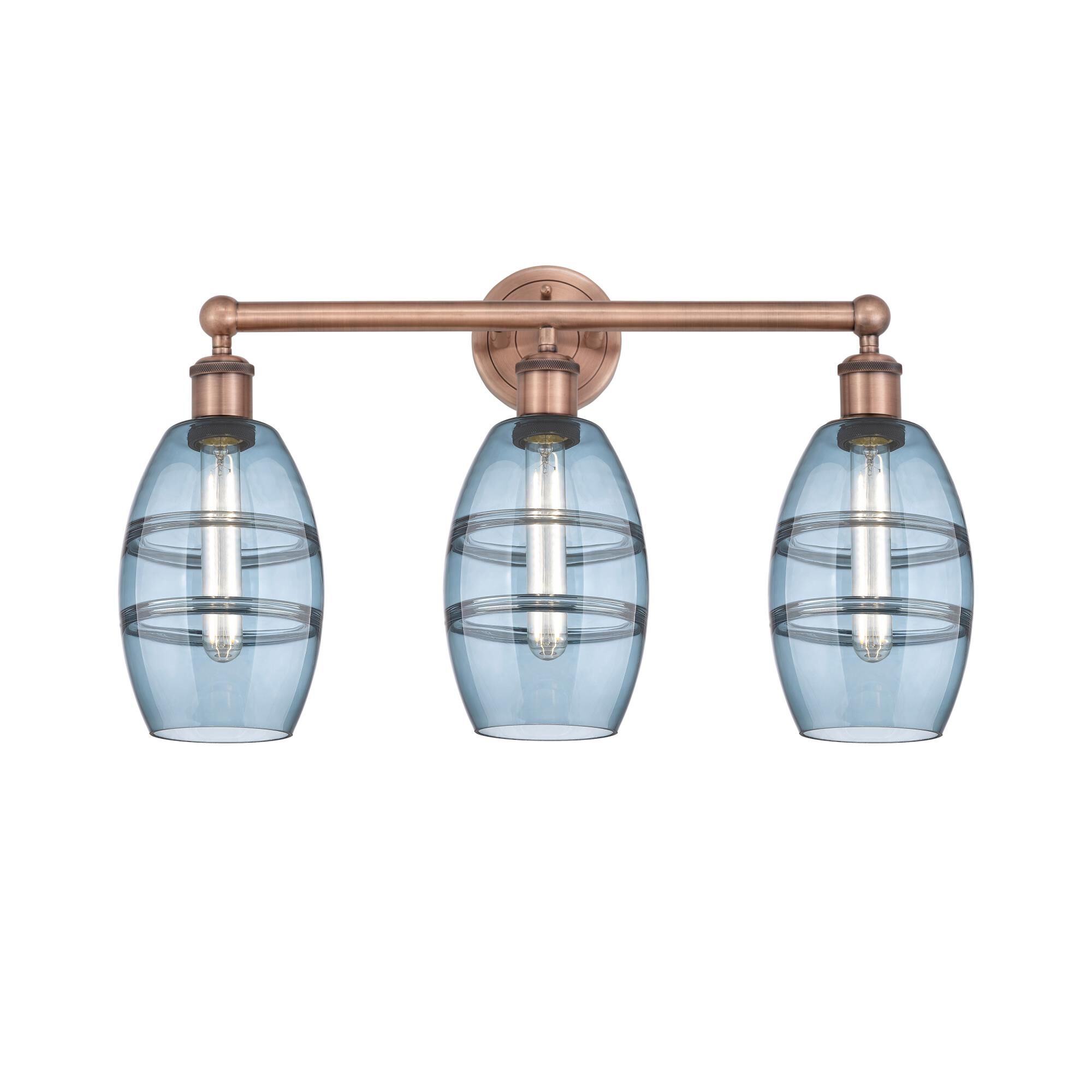Shown in Antique Copper finish and Princess Blue glass