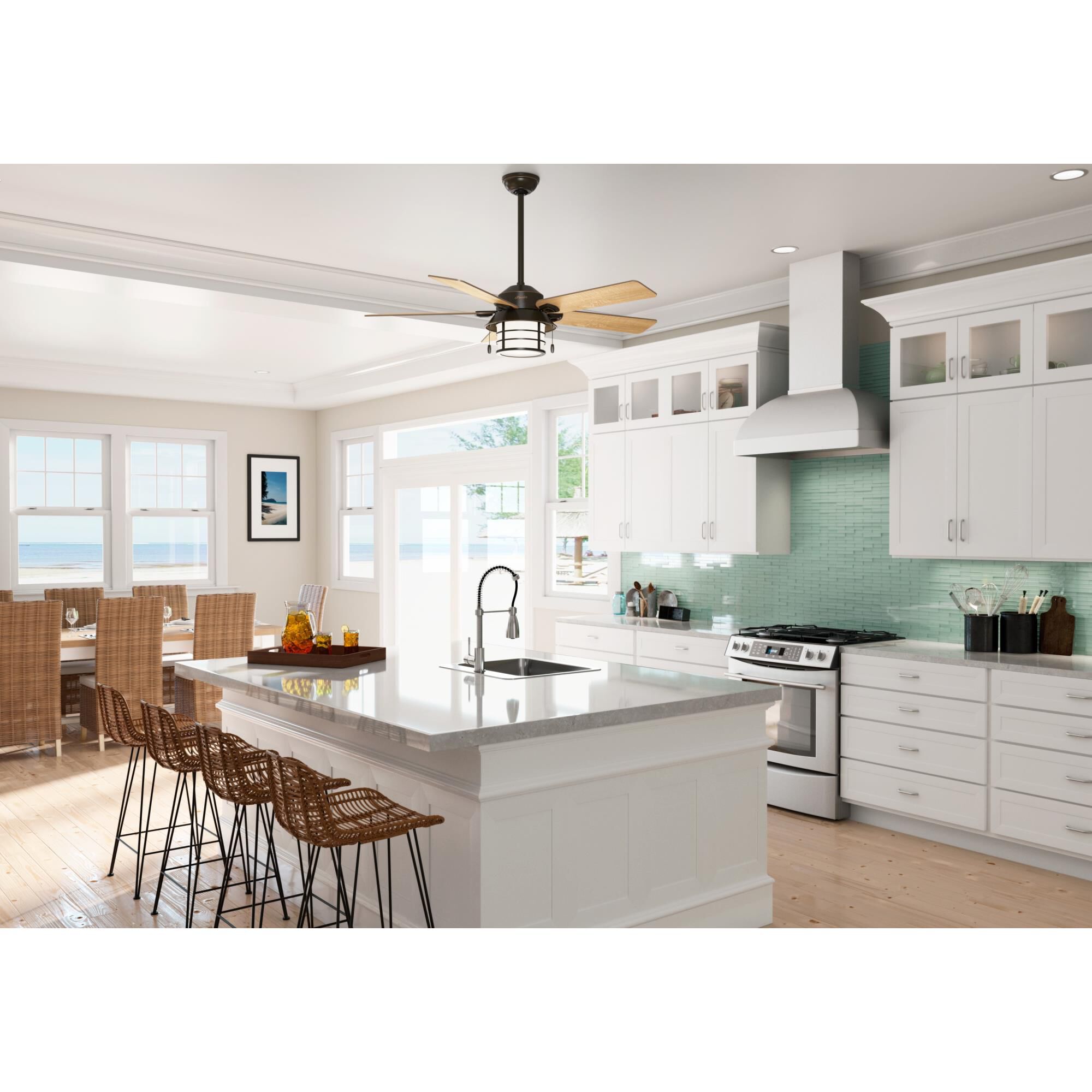 Key Biscayne 54 Inch Ceiling Fan with Light Kit by Hunter Fan