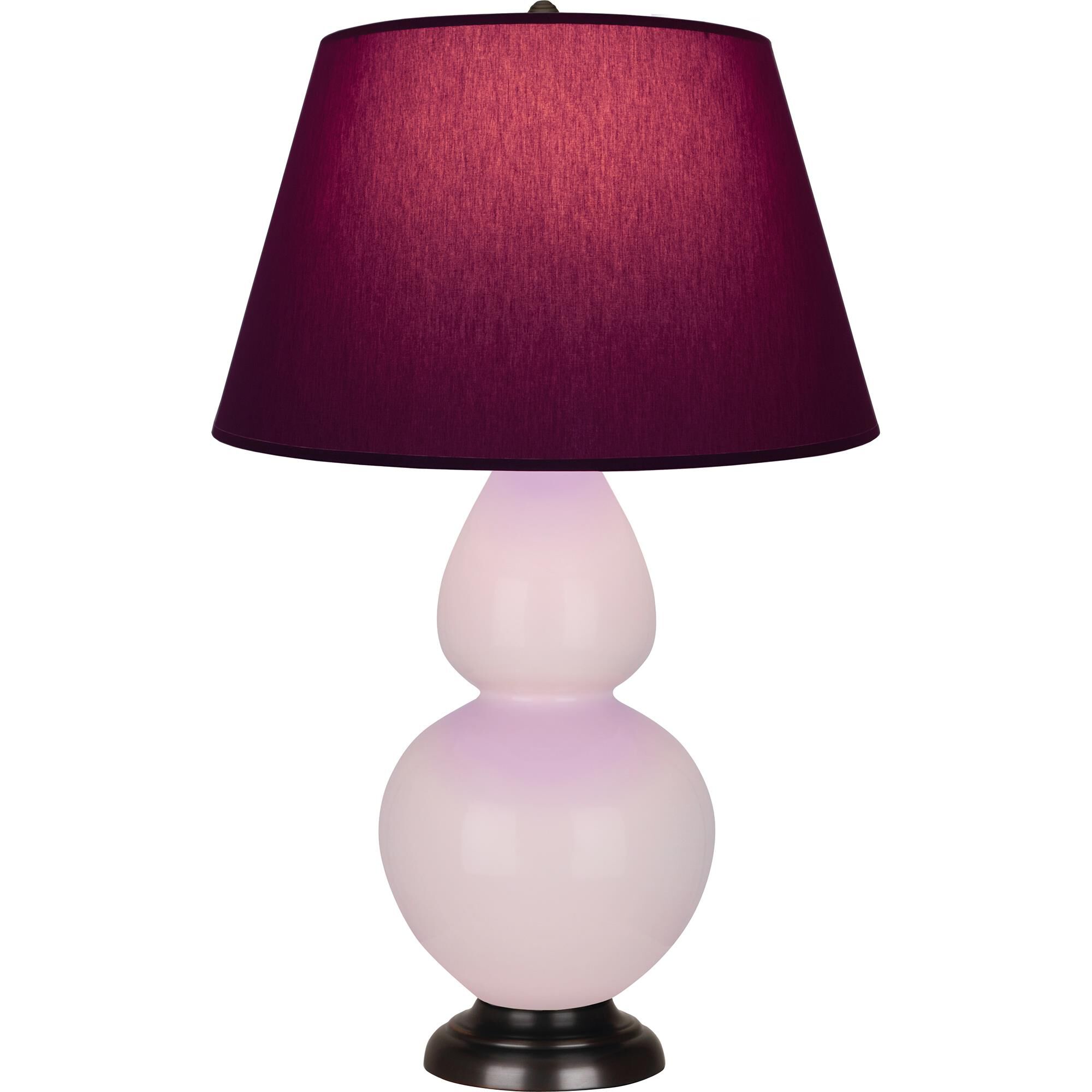 Shown in Rose Water Glazed finish and Plum with Lavender Lining shade and Deep Patina Bronze accent