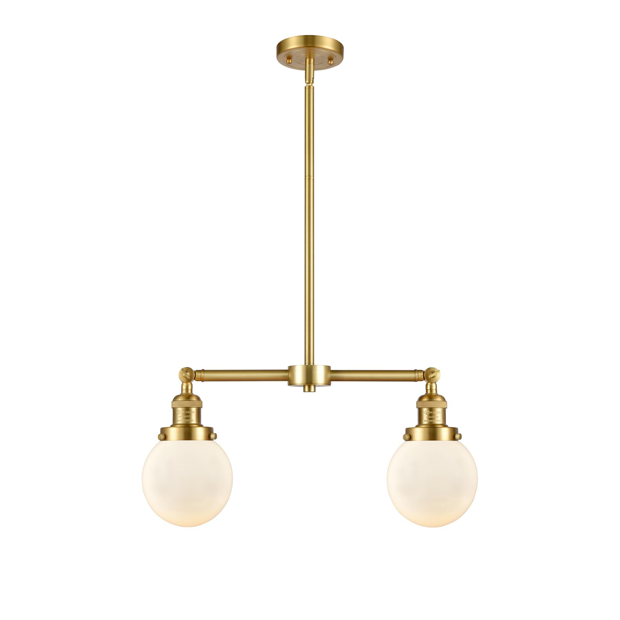 Shown in Satin Gold finish and Matte White Cased Beacon glass