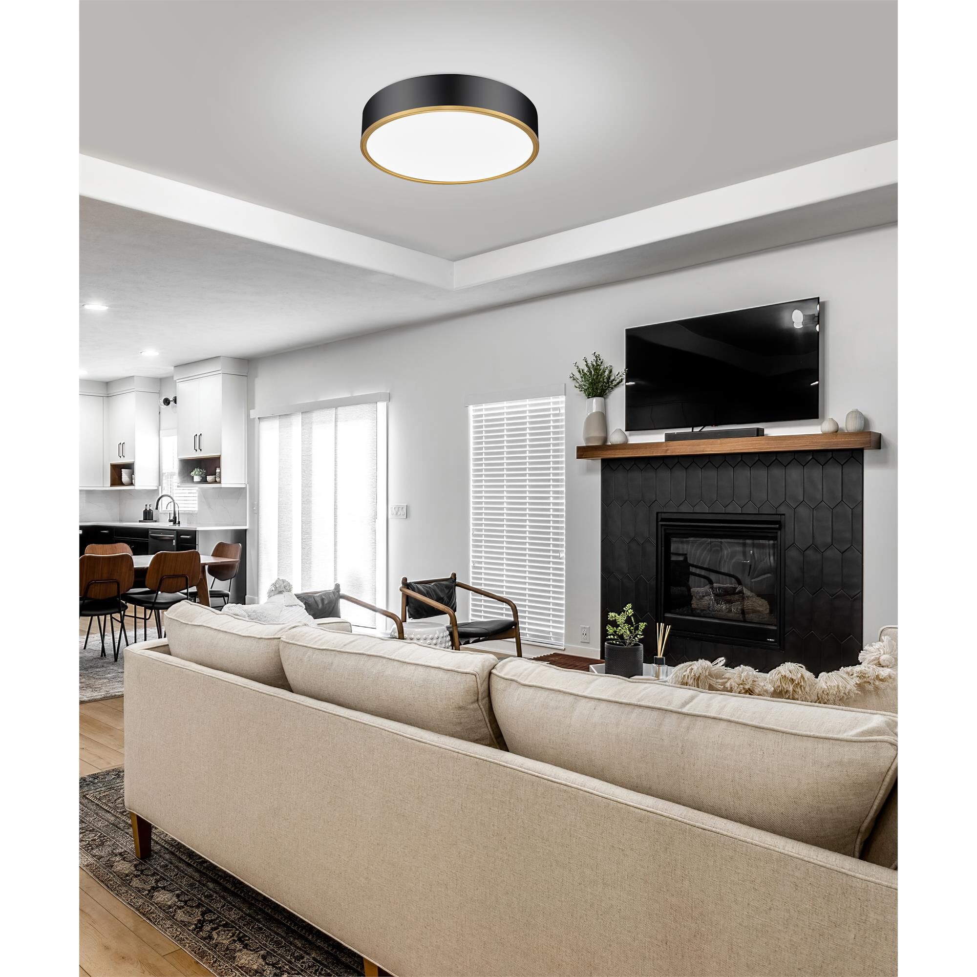 Shown in Matte Black + Modern Gold finish and Frosted glass and Frosted shade