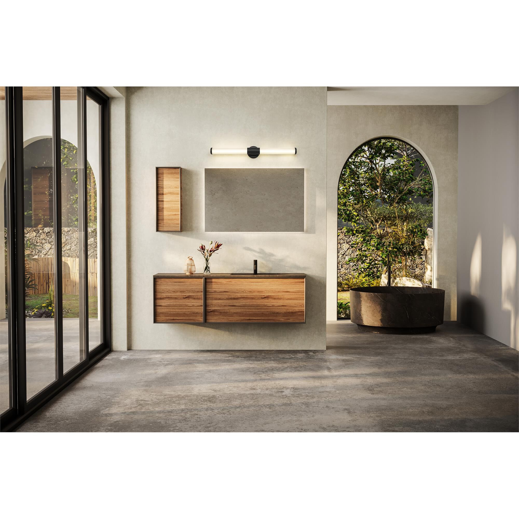 Shown in Matte Black finish and Opal White glass and Opal White shade