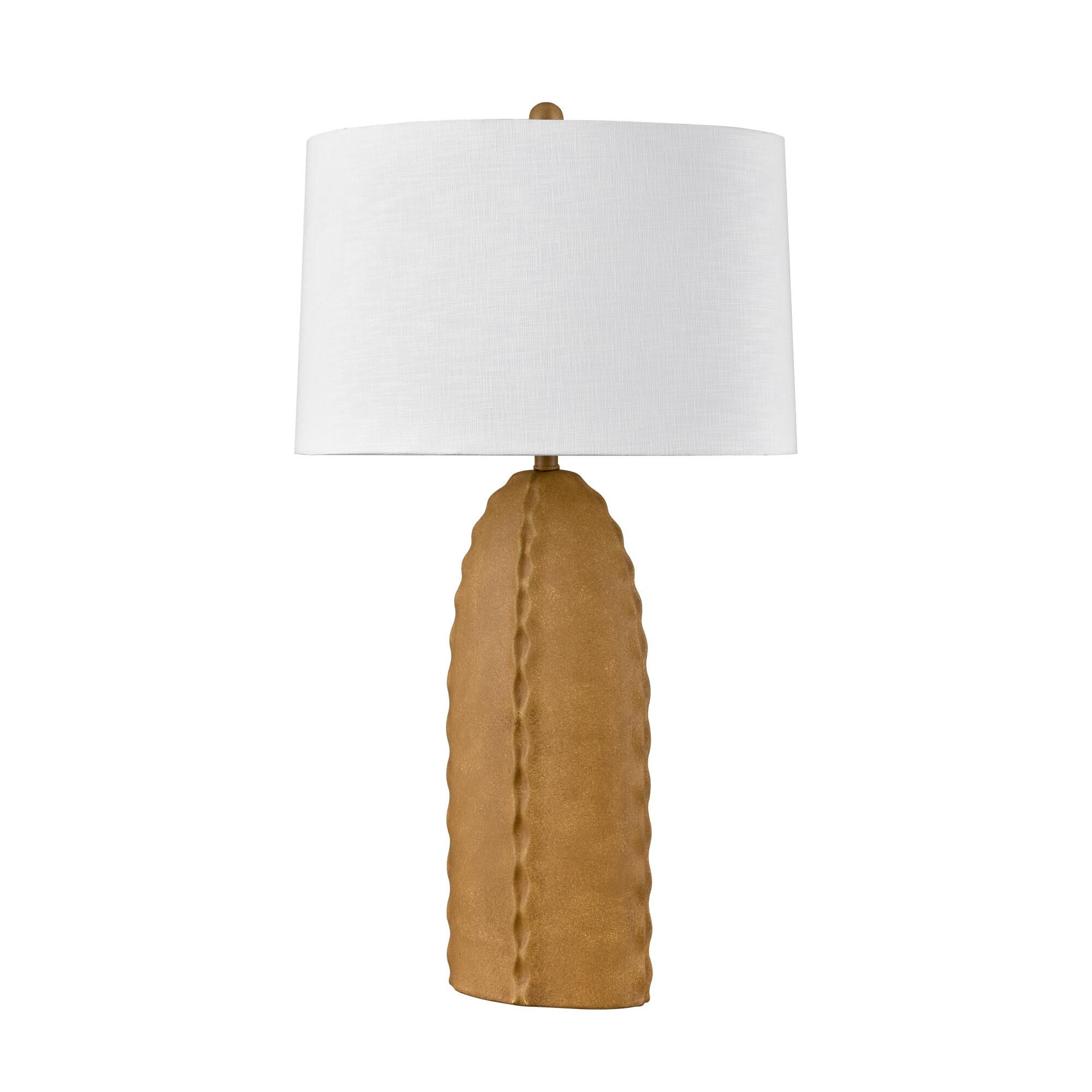 Shown in Tan finish and White Textured Linen Oval shade