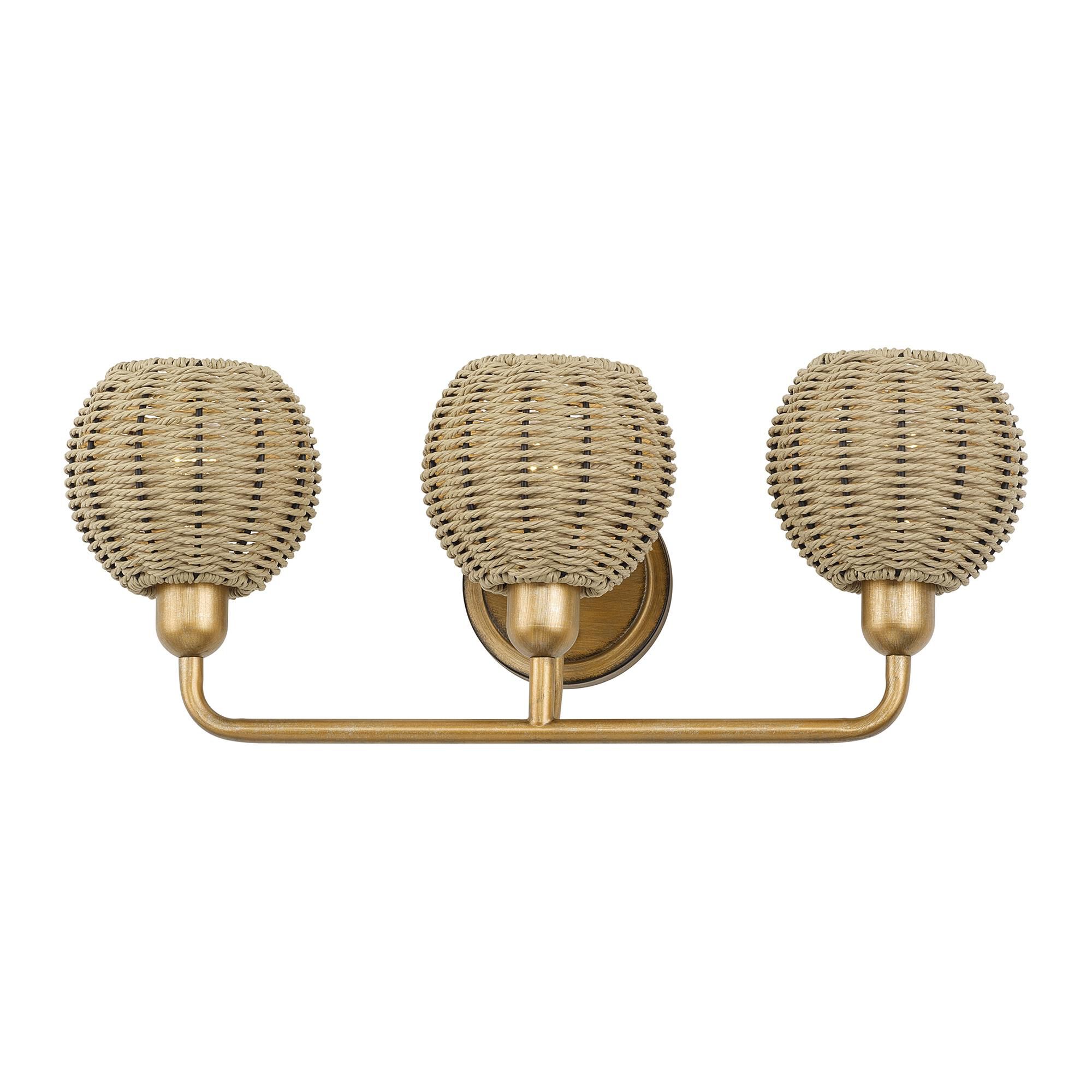 Shown in Antique Gold Leaf finish and Hand-Woven French Beige Paper Rope shade