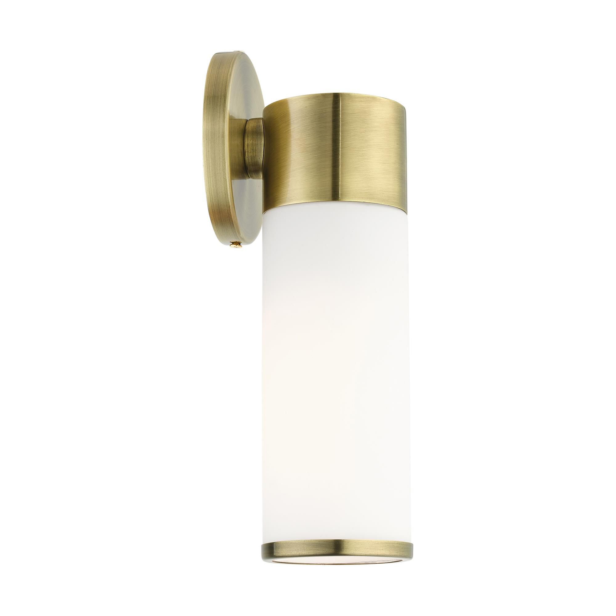 Shown in Antique Brass finish and Satin Opal White glass