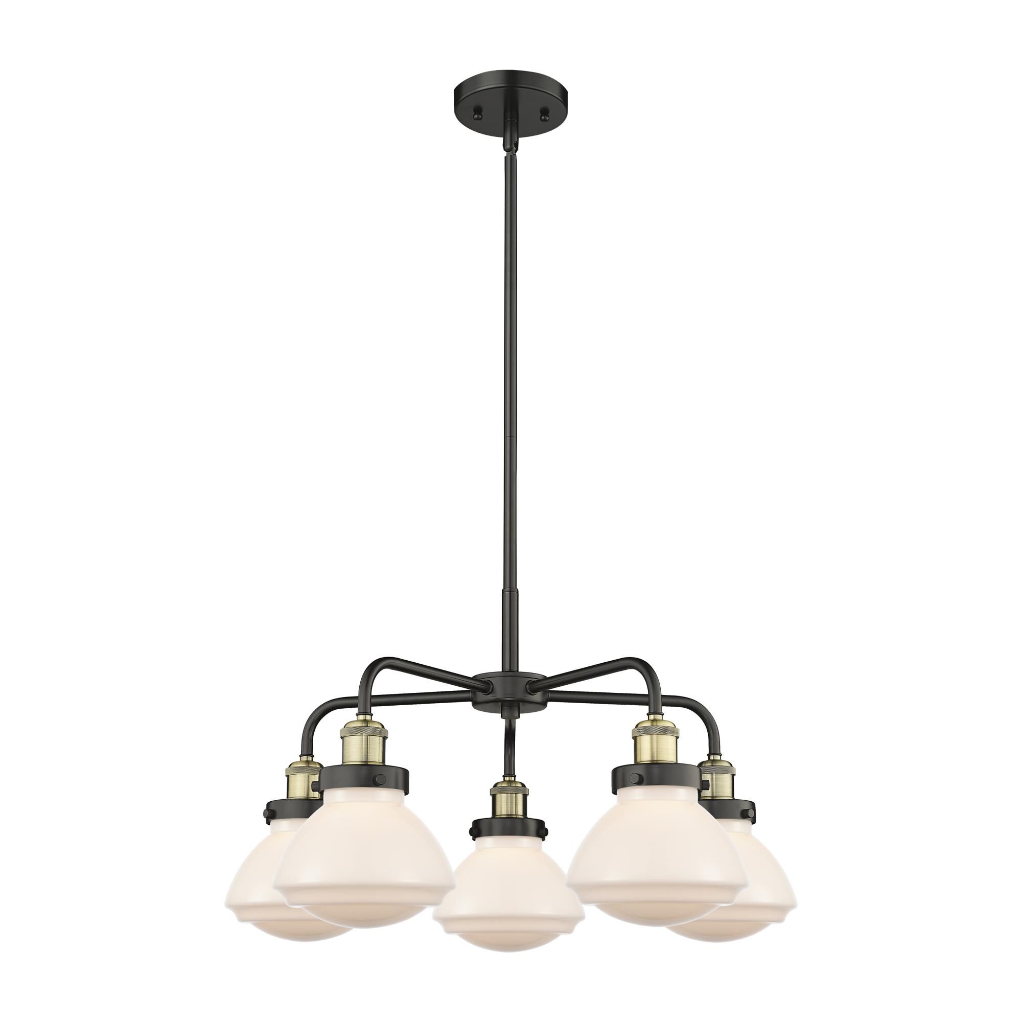 Shown in Black Antique Brass finish and Matte White glass