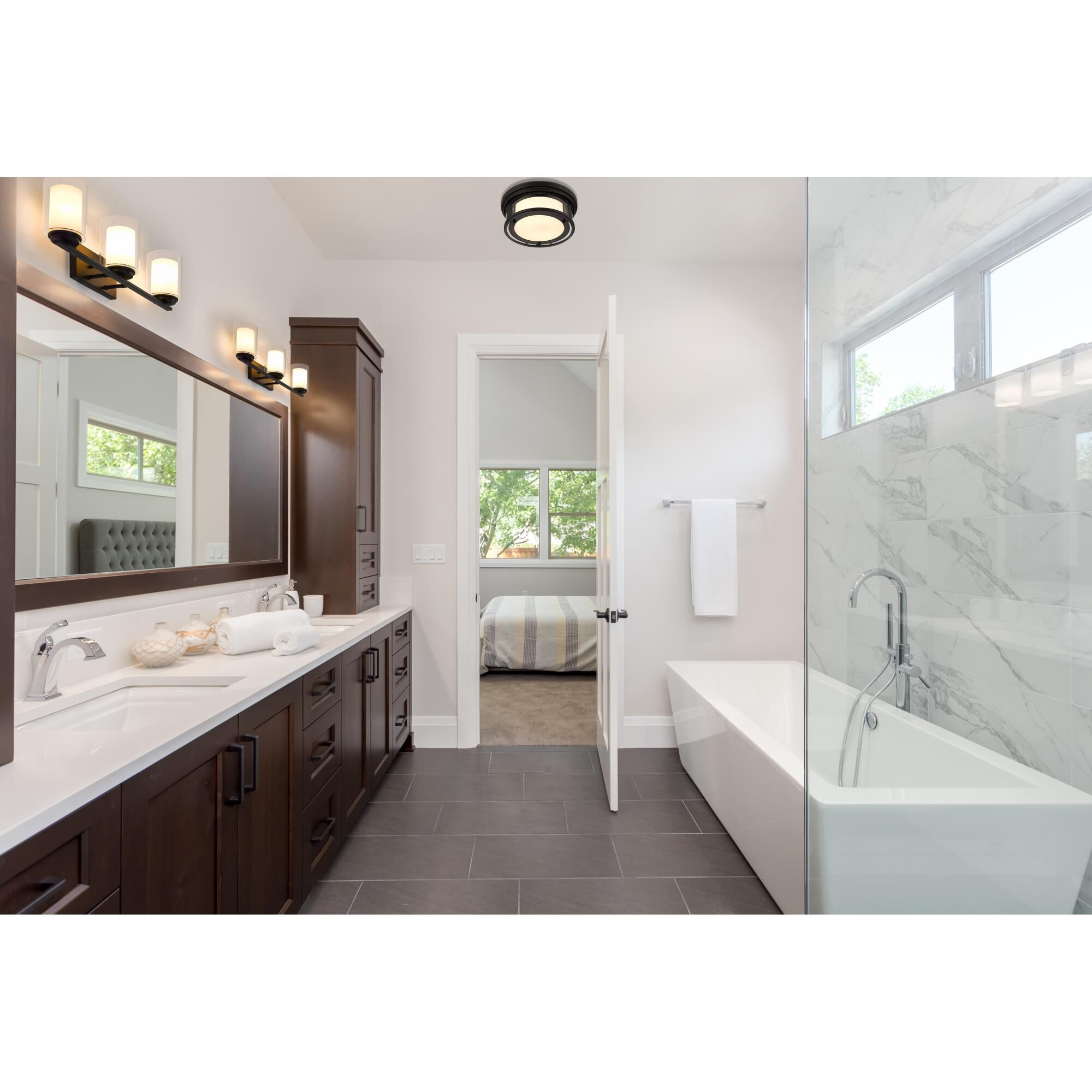 Shown in Matte Black finish and Glass shade