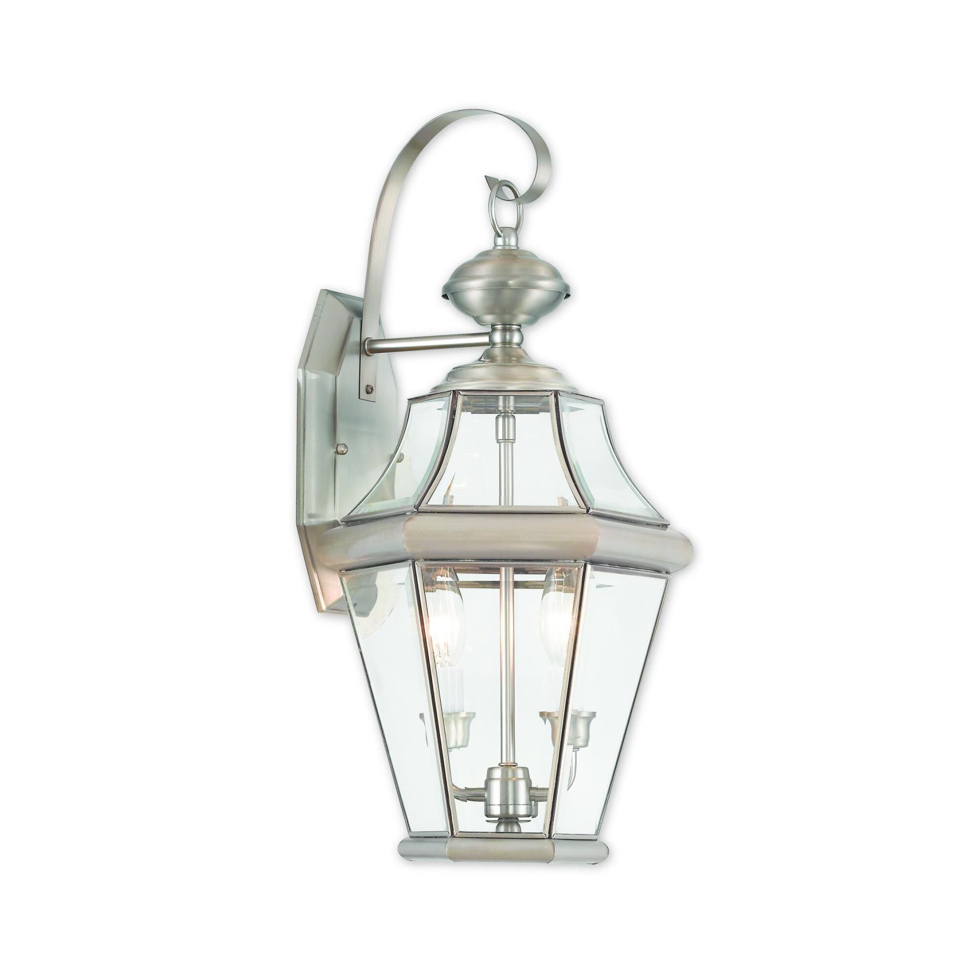 Shown in Brushed Nickel finish and Clear Beveled glass