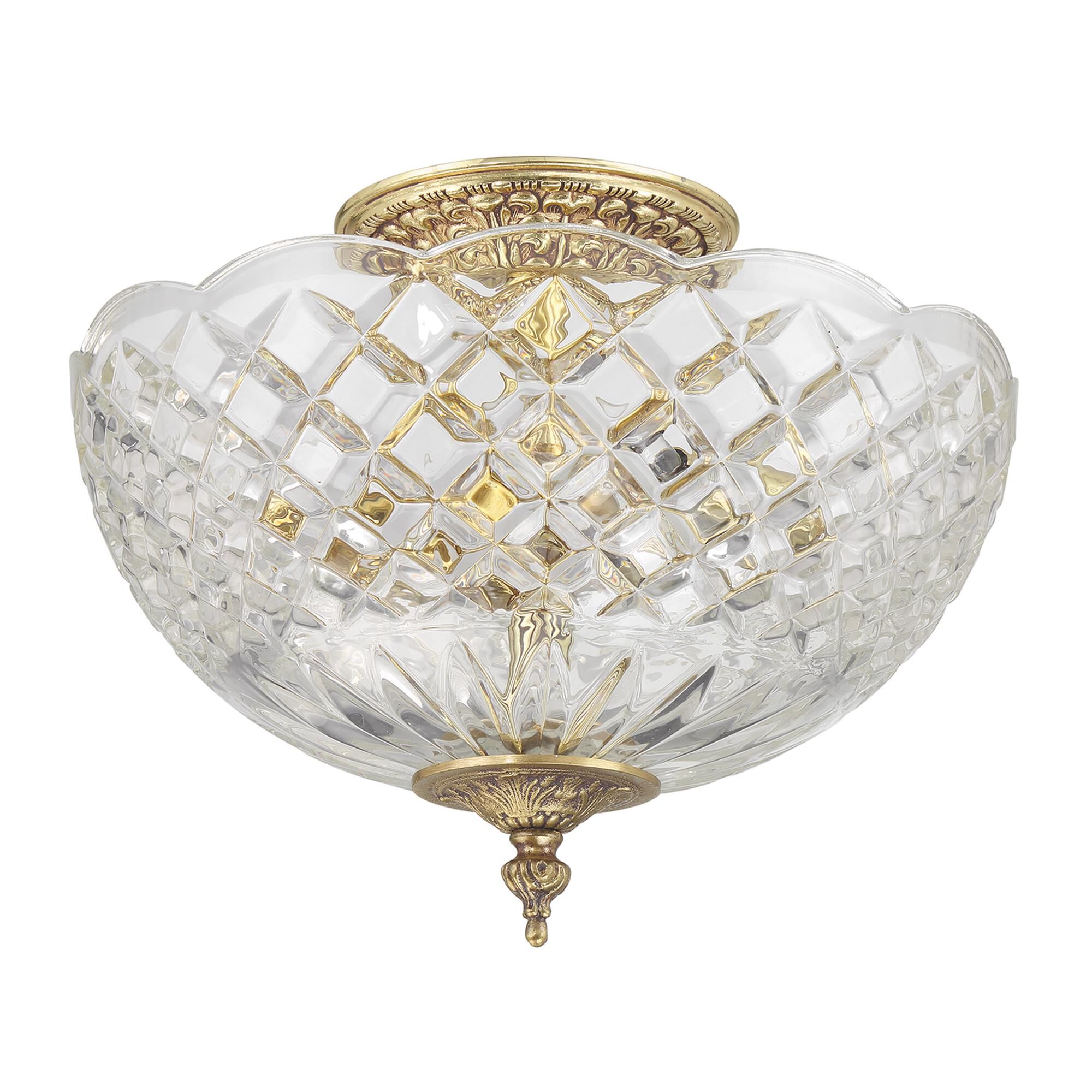 Shown in Olde Brass finish and Lead Crystal shade