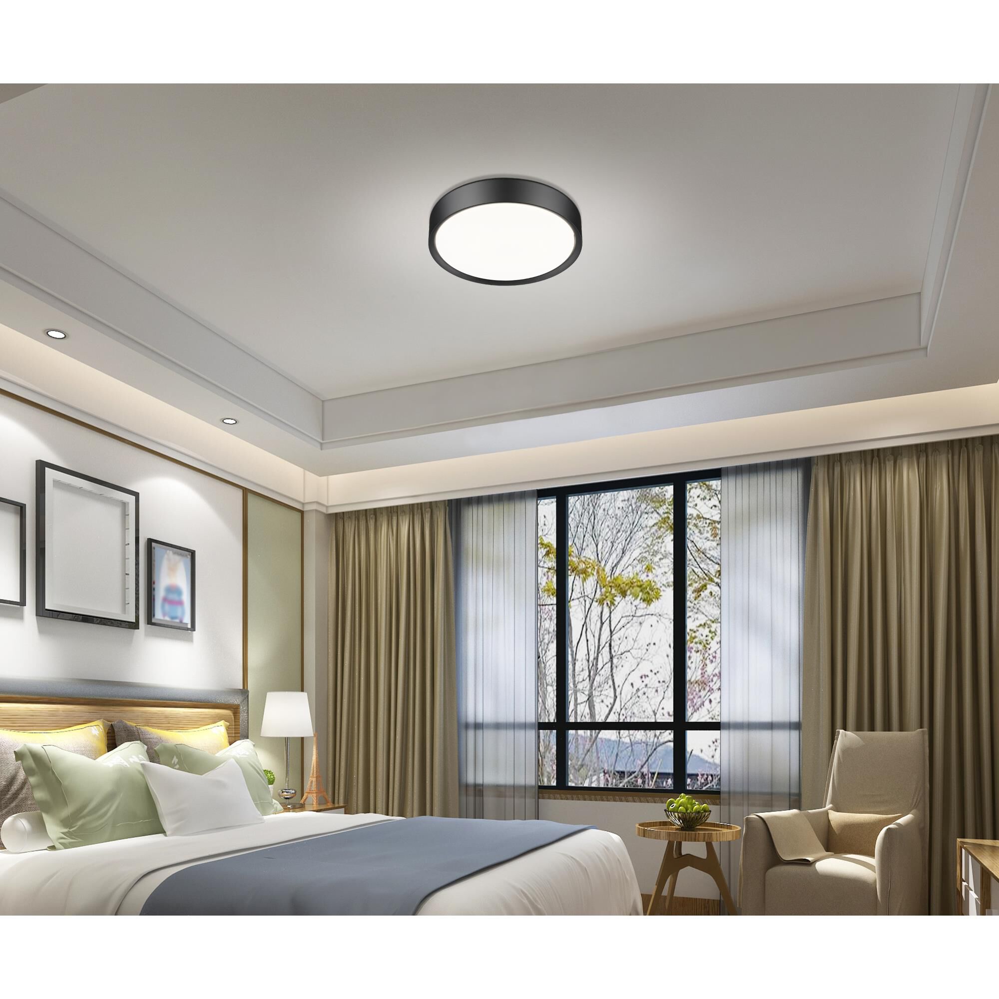 Shown in Matte Black finish and Frosted glass and Frosted shade