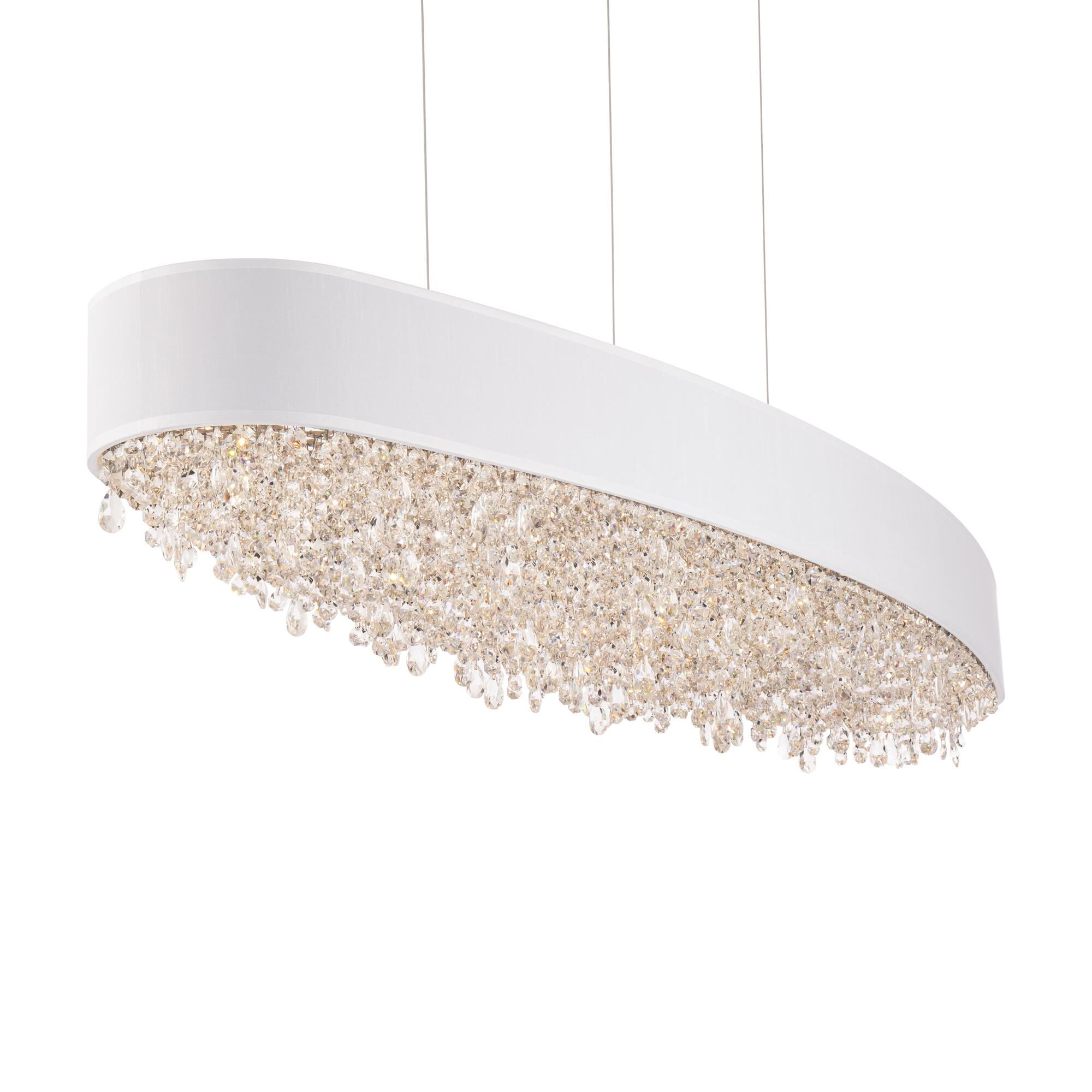 Shown in Polished Stainless Steel finish and Wavy Radiance crystal and Fabric glass