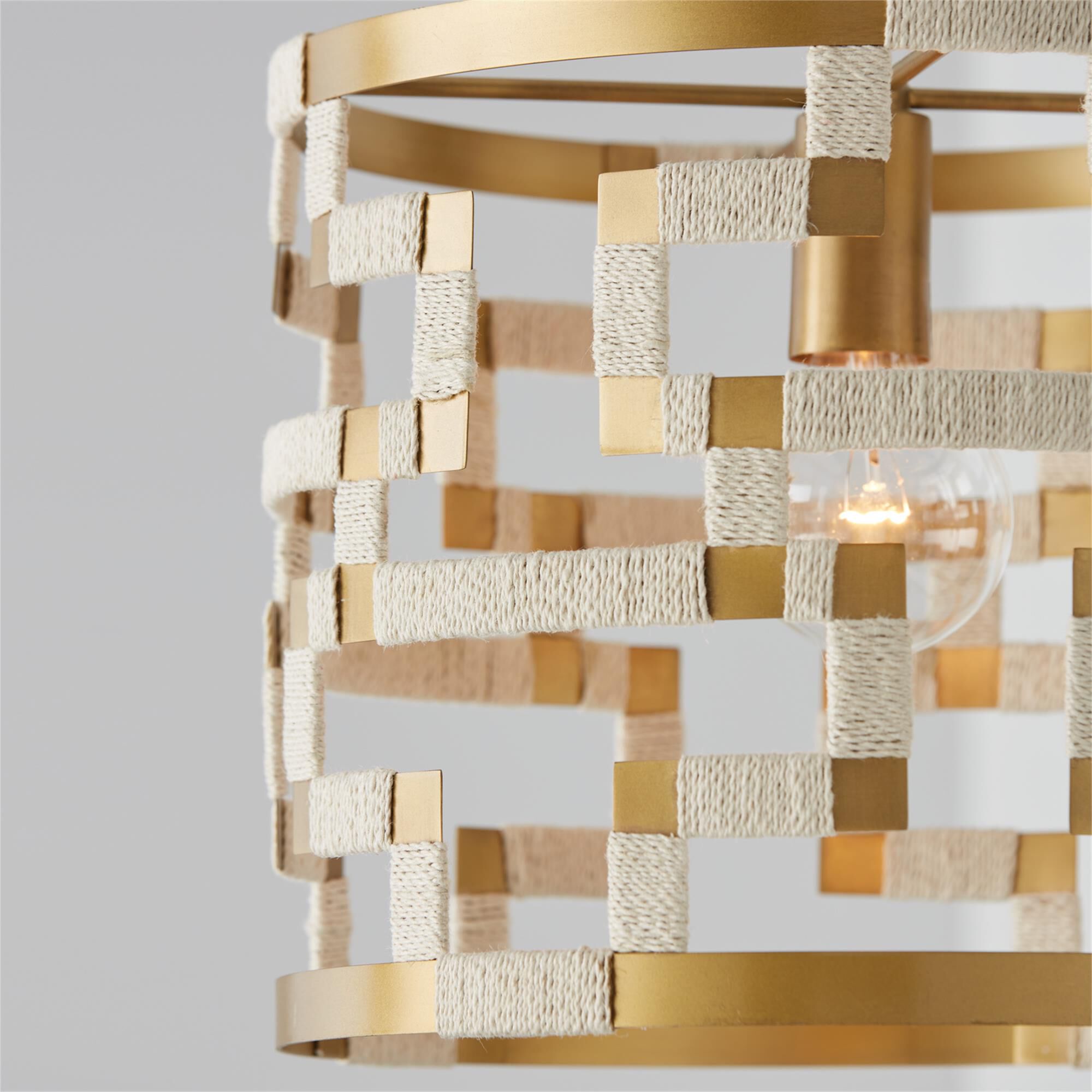 Shown in Bleached Natural Jute And Patinaed Brass finish
