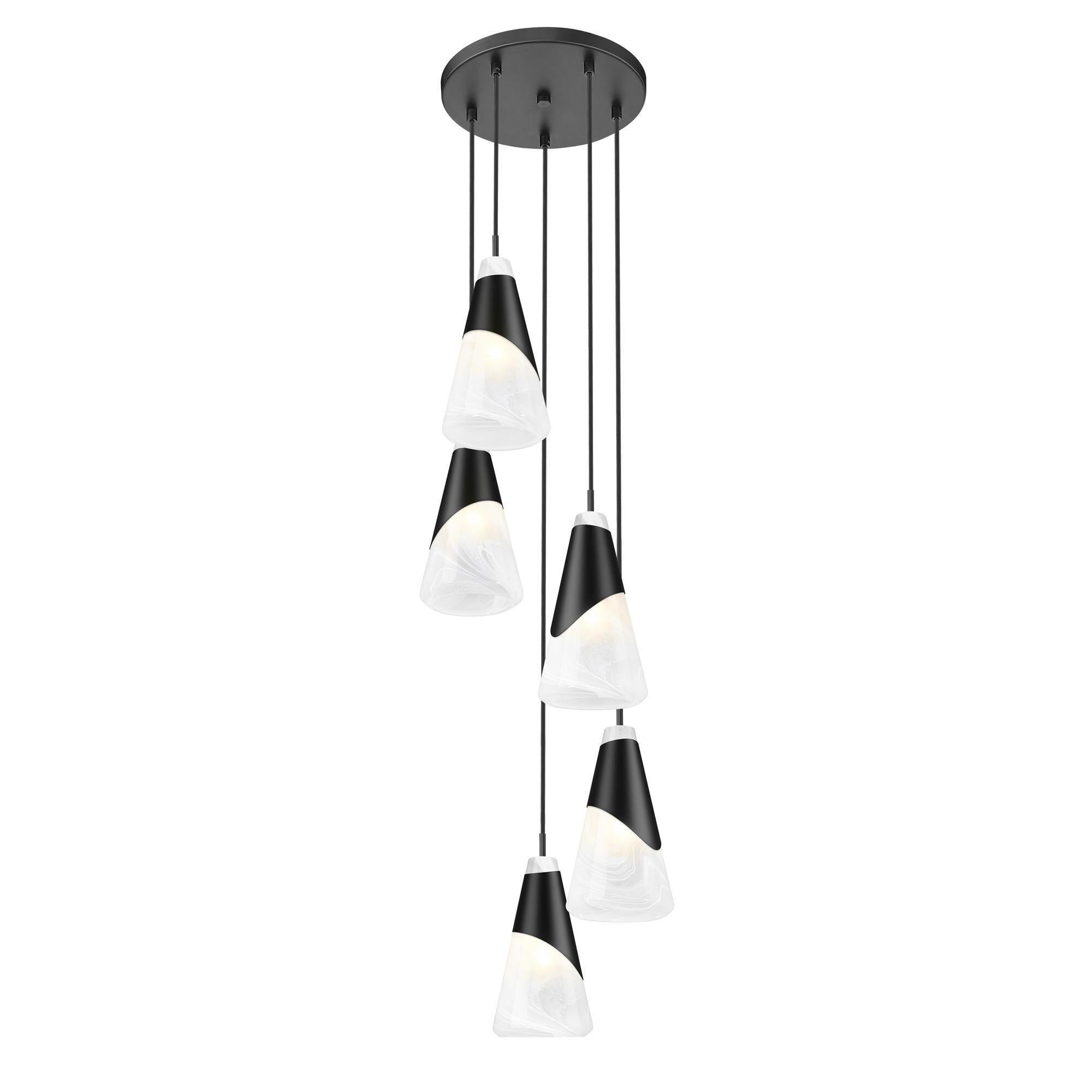 Shown in Matte Black finish and White Swirl glass and White Swirl shade