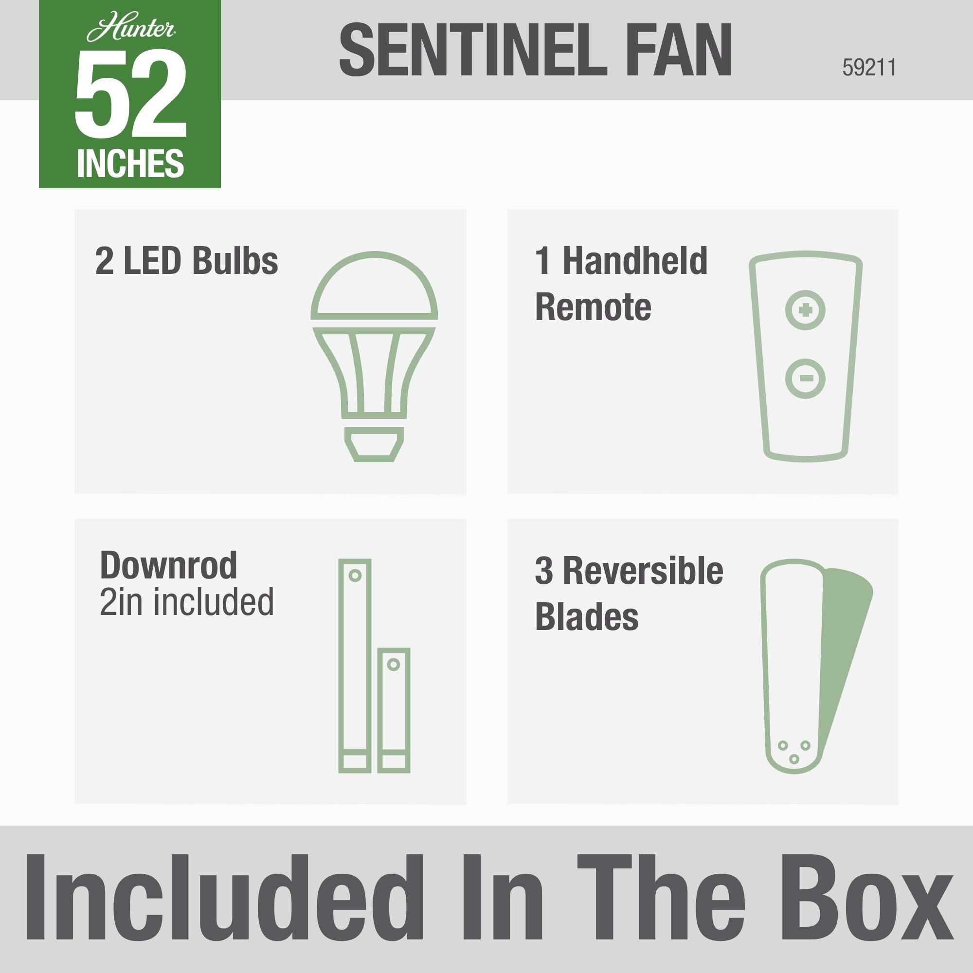 Sentinel 52 Inch Ceiling Fan with Light Kit by Hunter Fan