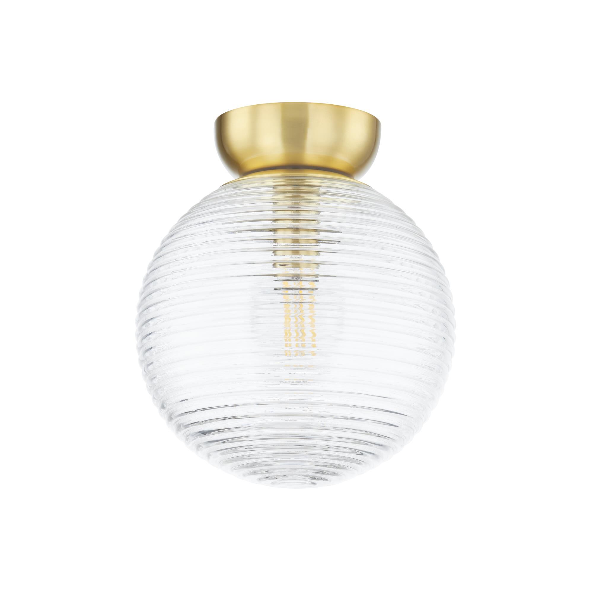 Shown in Aged Brass finish and Clear glass