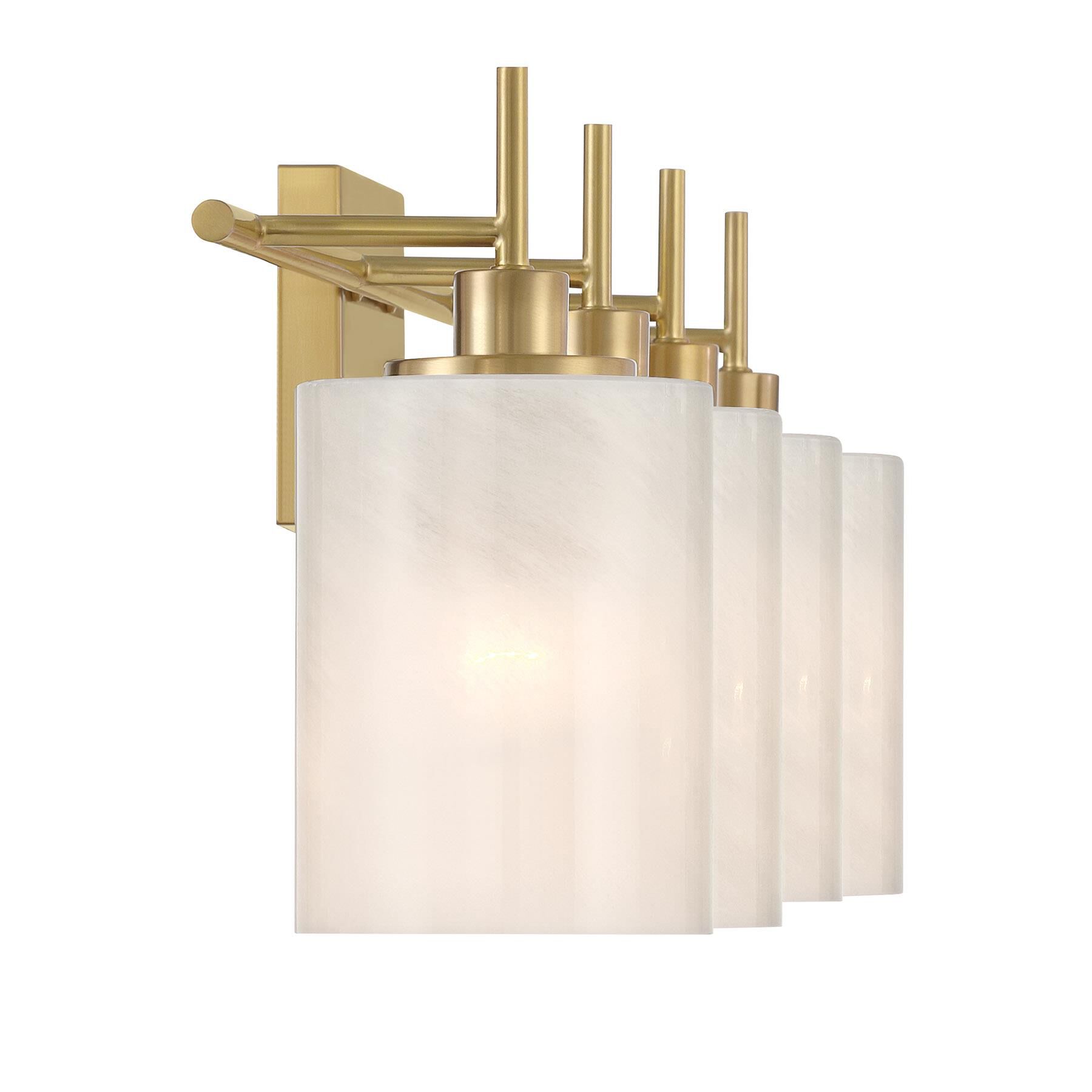 Shown in Natural Brass finish and White Strie glass