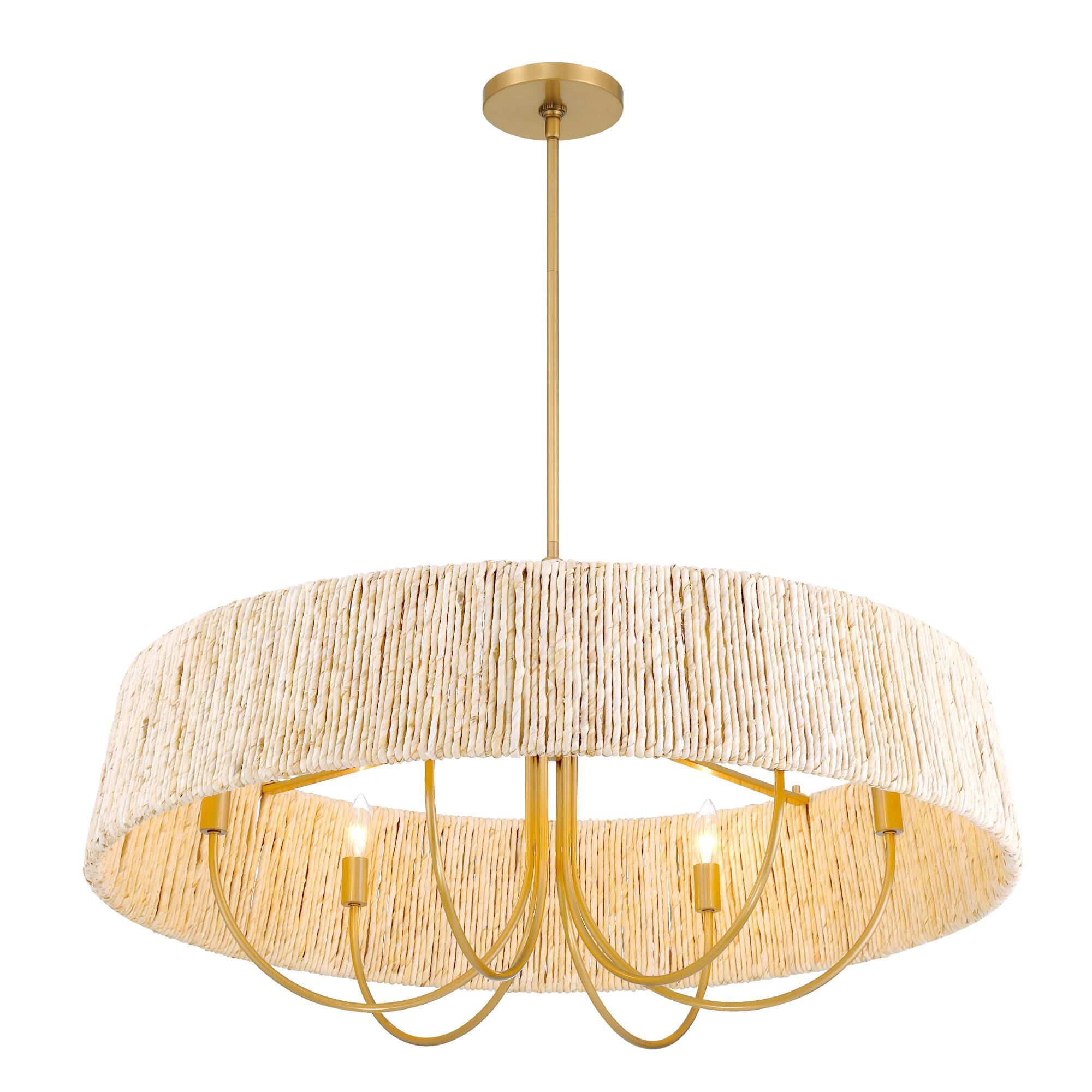 Shown in Legacy Brass finish and Off White glass and Natural Abaca Rope shade