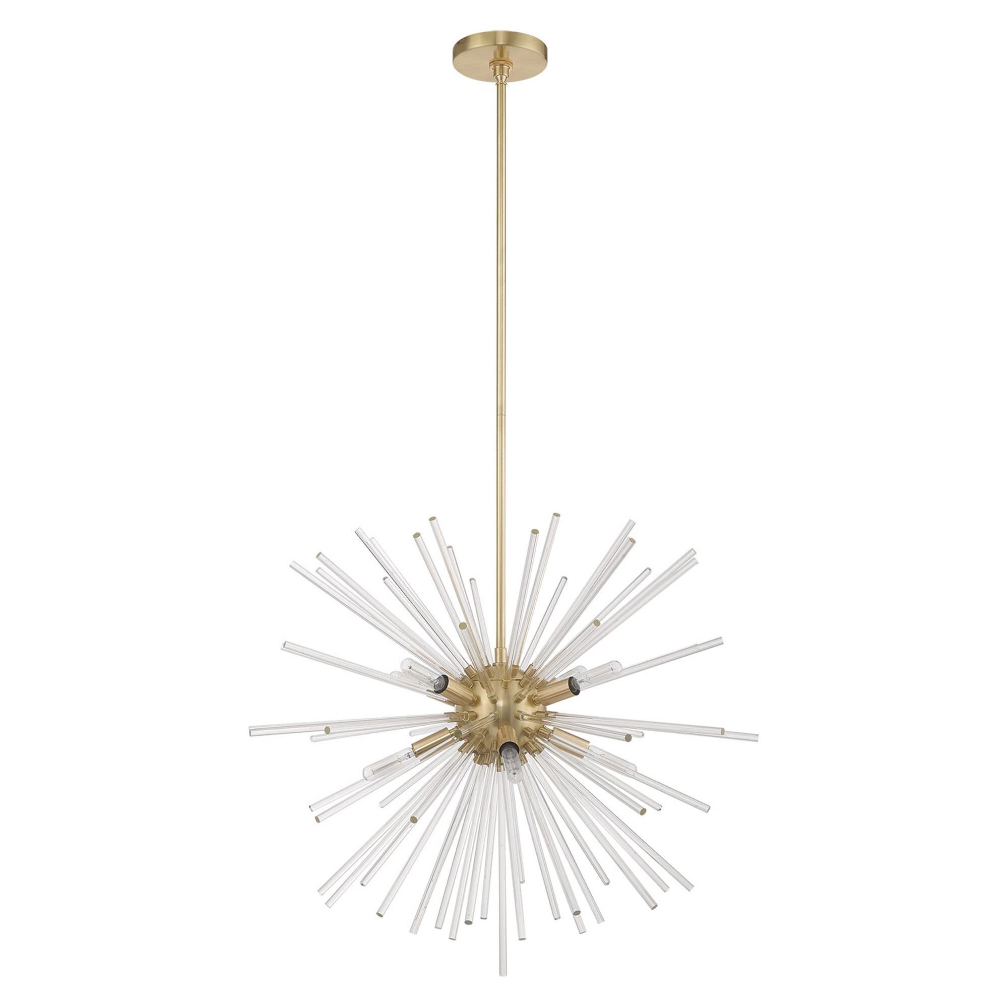 Shown in Satin Brass finish and Clear Crystal Rods glass