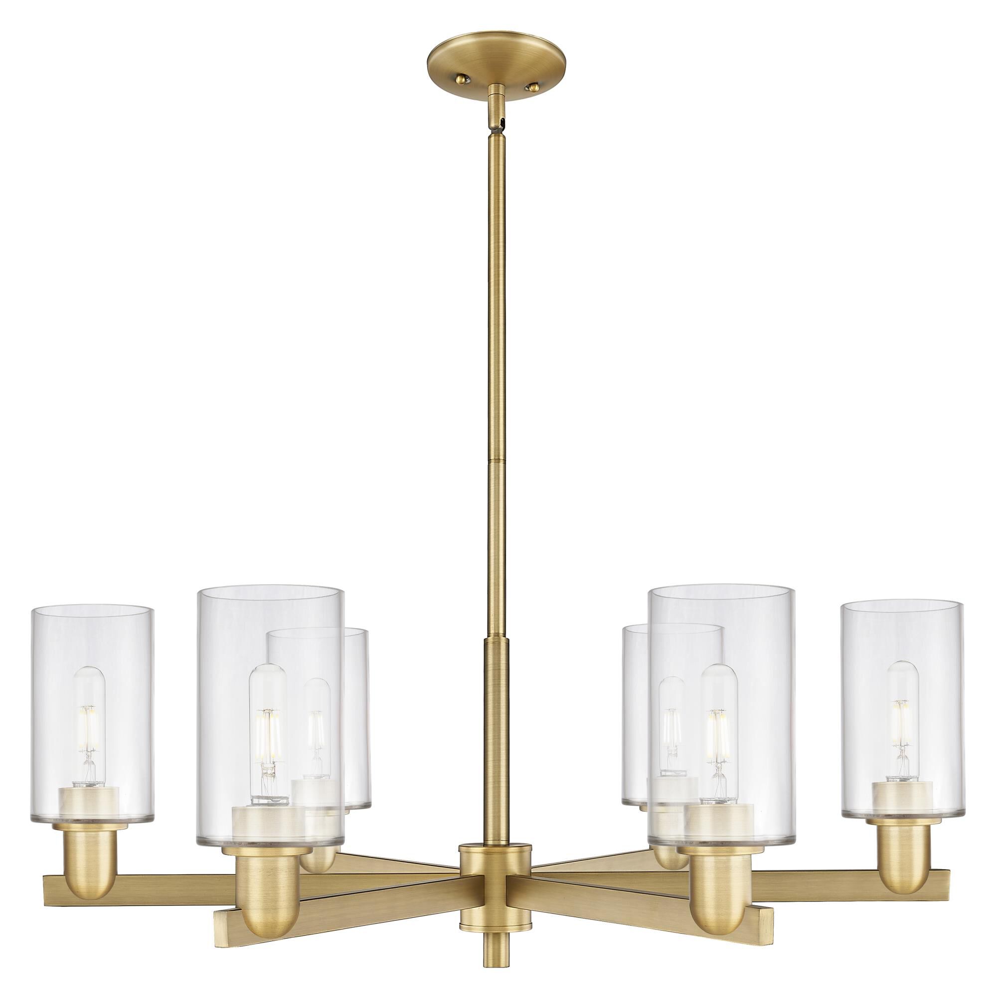 Shown in Brushed Brass finish and Clear glass