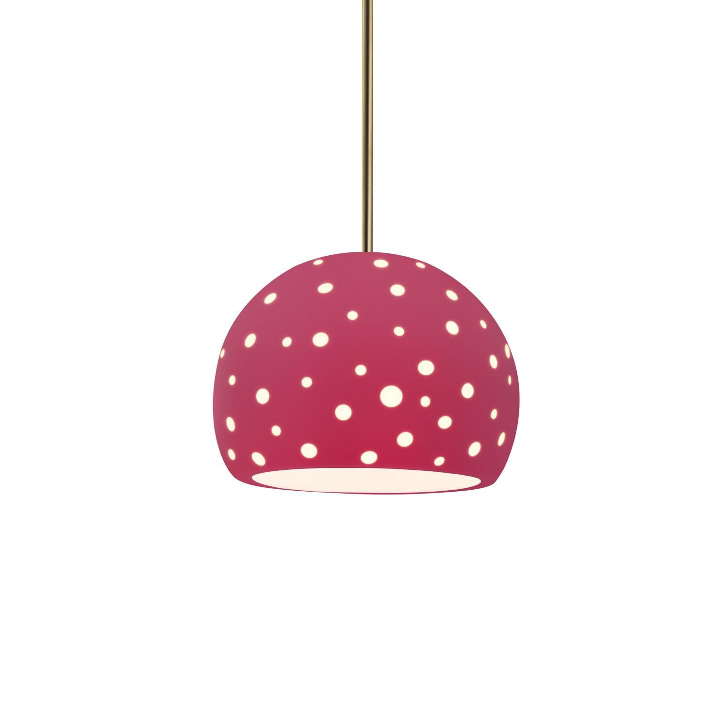 Shown in Antique Brass finish and Cerise shade
